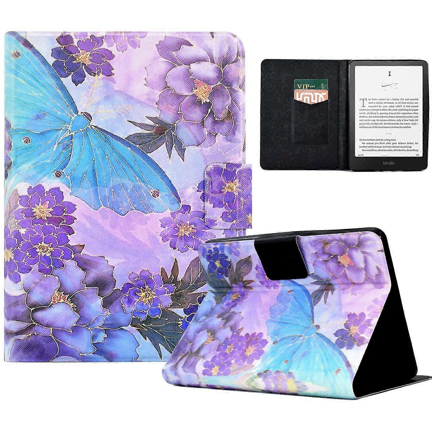 For Amazon Kindle Paperwhite (2024) Case Stand Pattern Printed Leather Cover - Peony and Butterfly