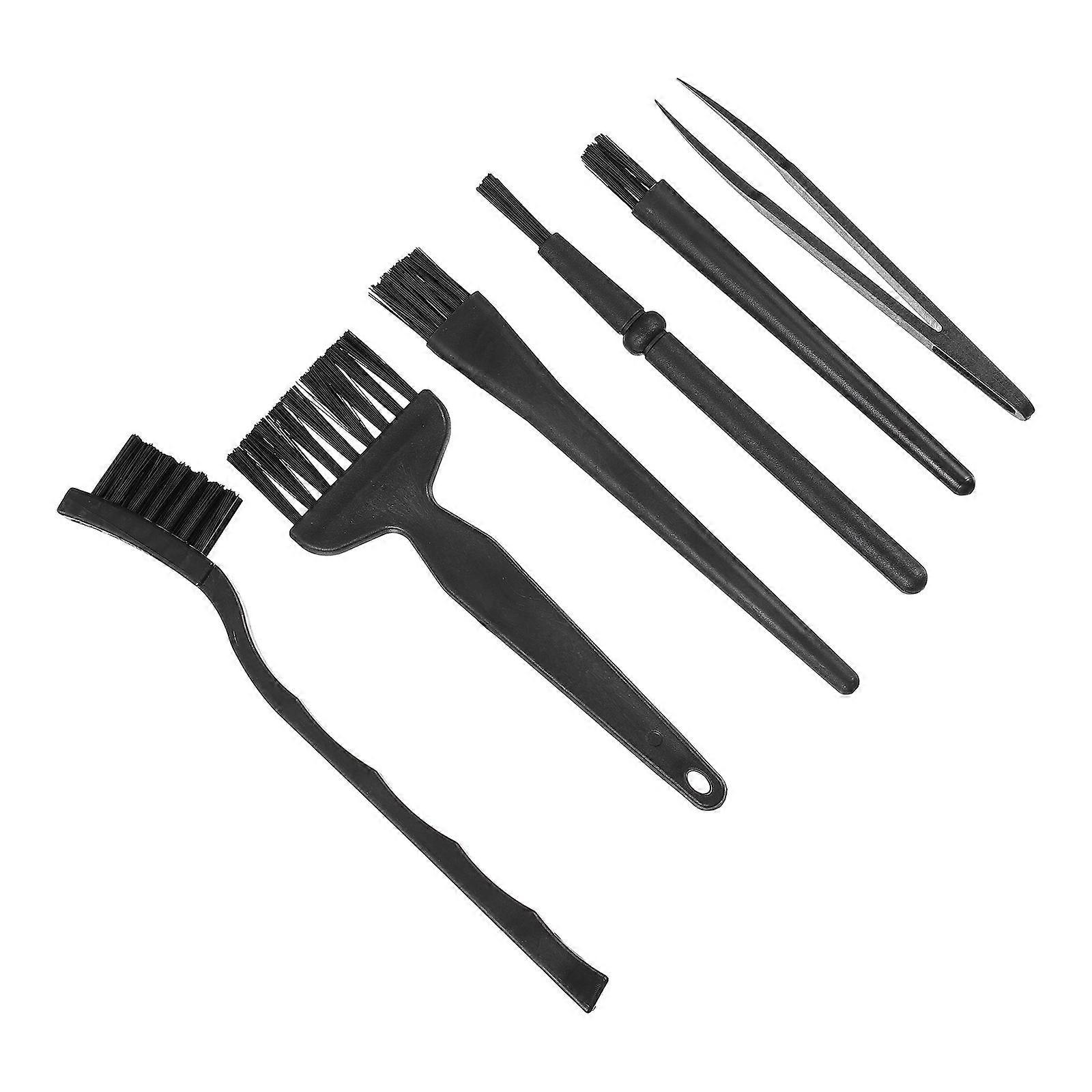 Computer Brush Set 6Pcs Anti-Static Cleaning Tools for Regular Cleaning Black PVC