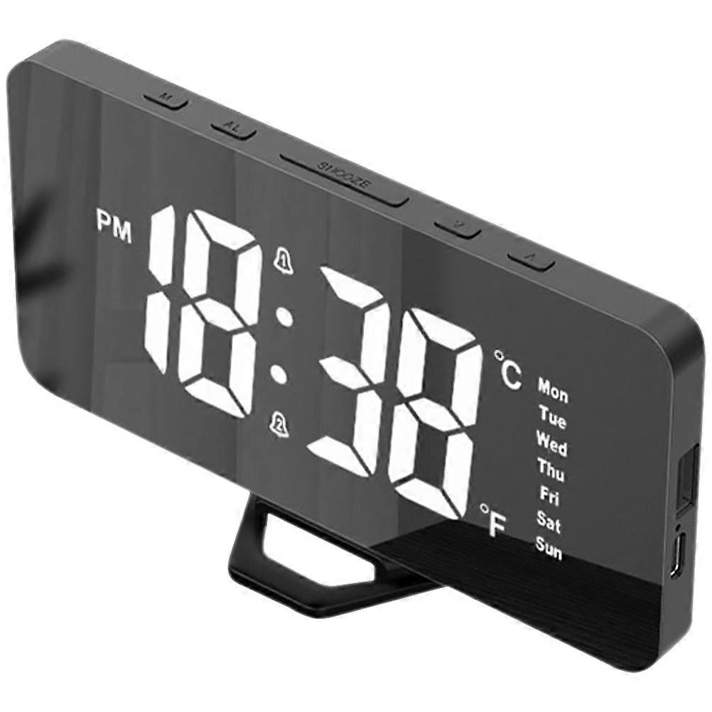 Mirror Digital Alarm Clock With Two Alarms Separately Controllable For Bedroom And Office 2Pcs Black Design