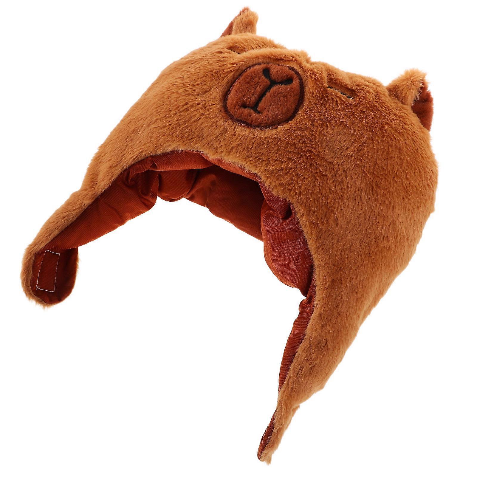 Plush Capybara Animal Hat for Selfie Use 1 Piece Chocolate Party Headgear