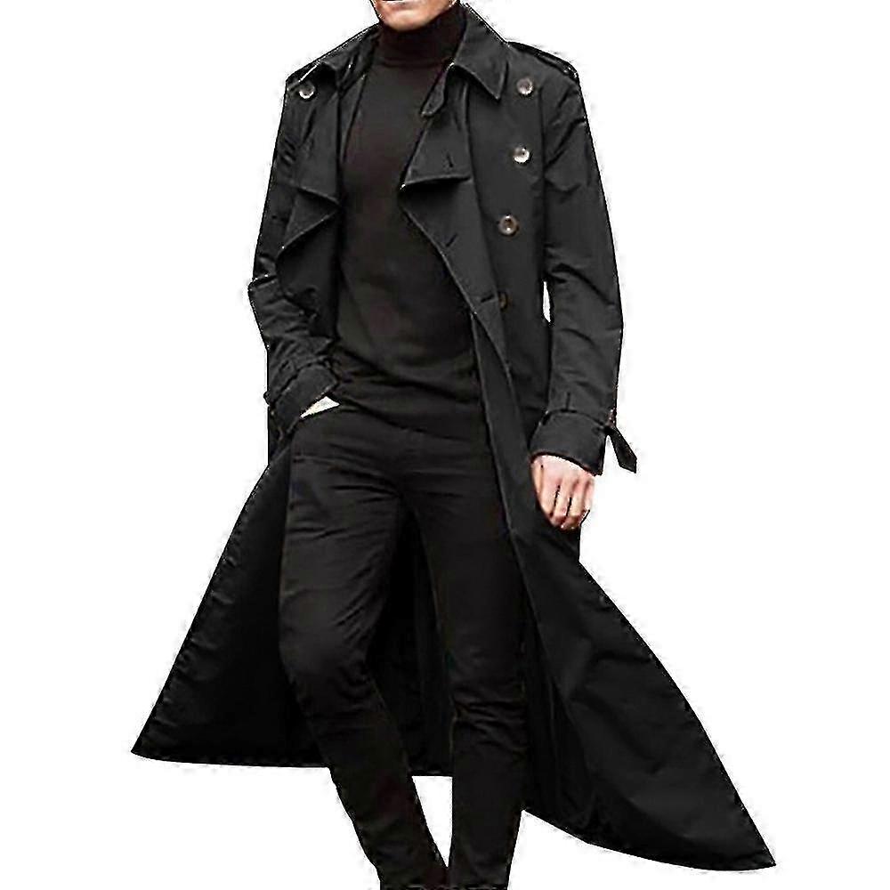 2025 Men Long Trench Coat Lapel Overcoat Jacket