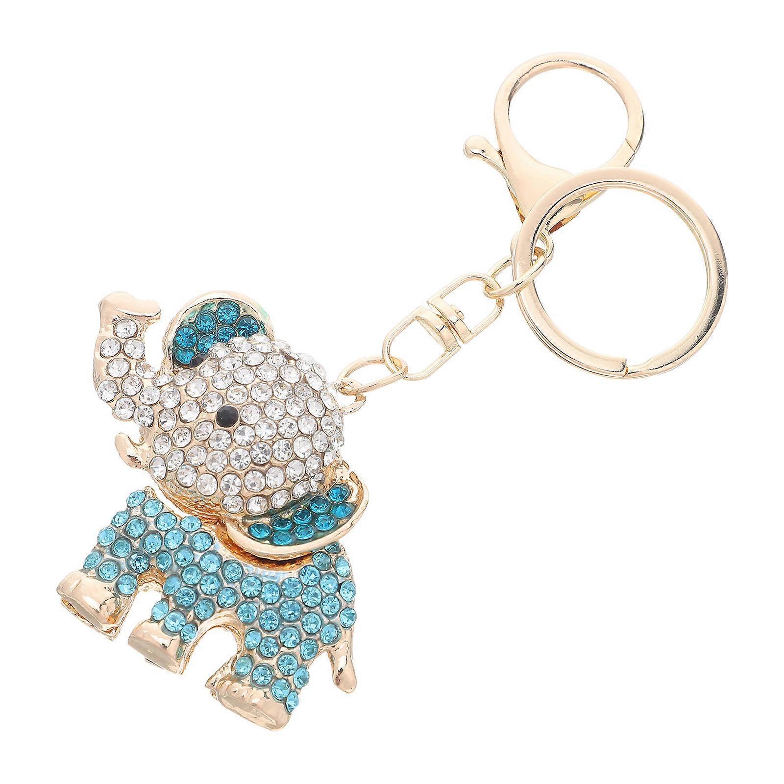 Rhinestone Elephant Key Ring for Hanging Handbag Or Keys 2Pcs Blue