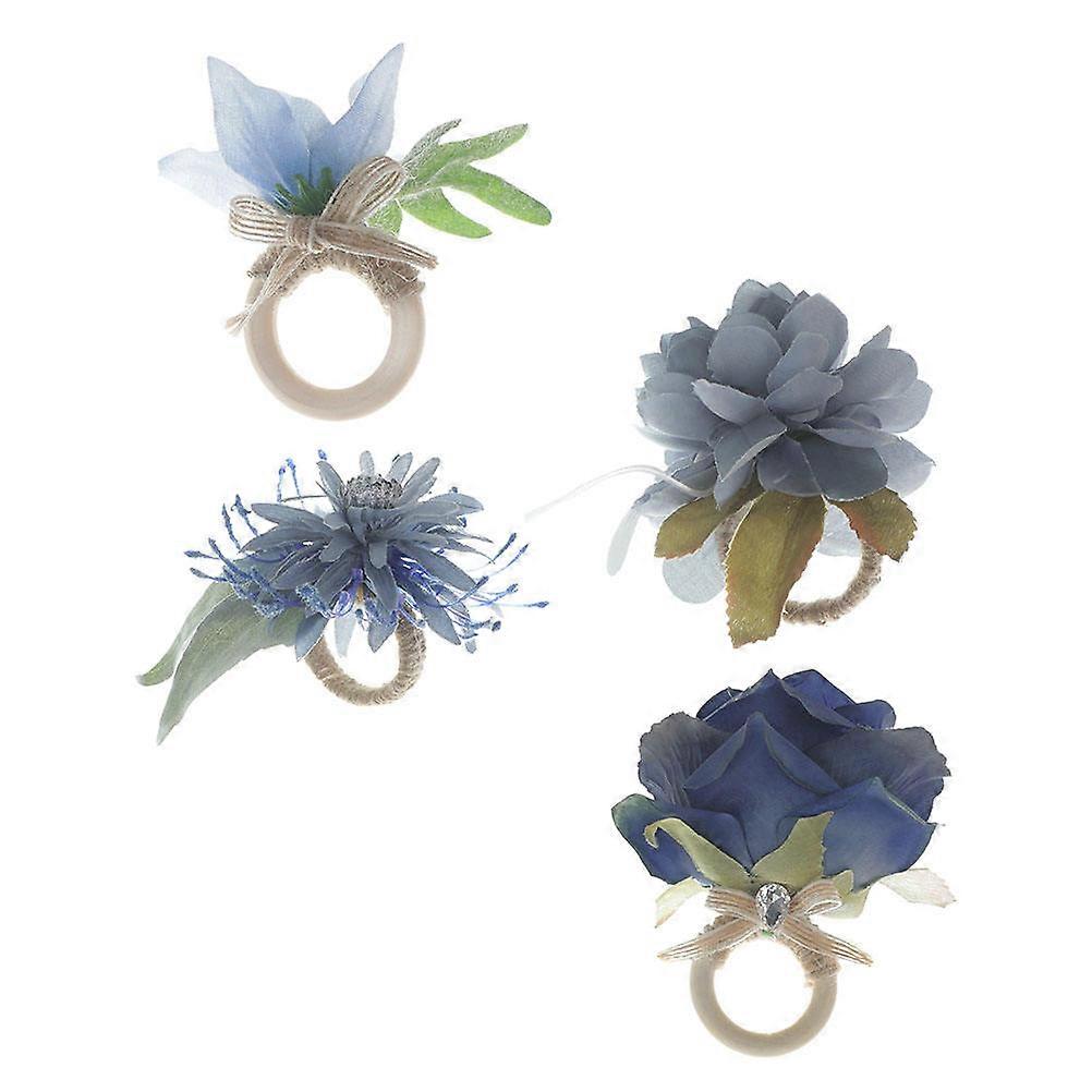 Assorted Color Napkin Buckles Simulation Flower Rings for Decor 4Pcs
