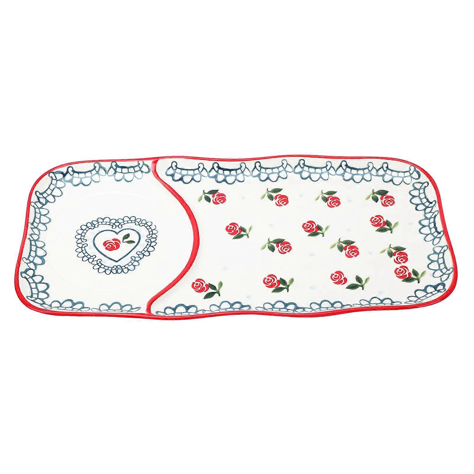 Food Plate Ceramic Tableware for Home Use 2Pcs Red Hand-Painted Plates