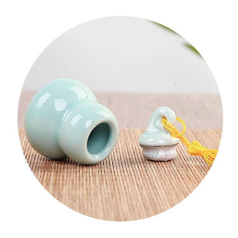 Sky-Blue Ceramic Jar Gourd Shape Bottle for Storage Mini Tea Jar