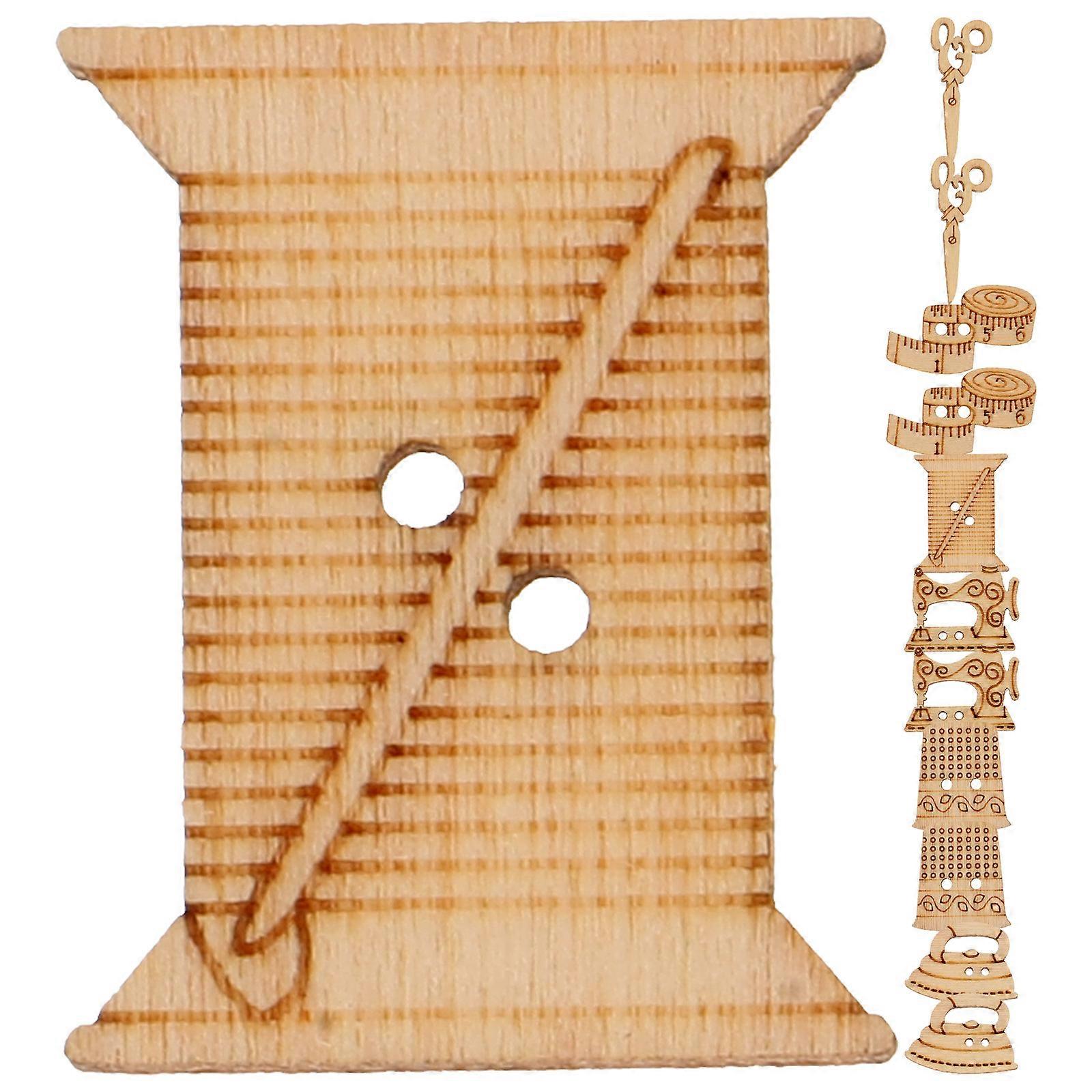 Wooden Buttons Sewing Machine Scissor Shape for Decor 100Pcs