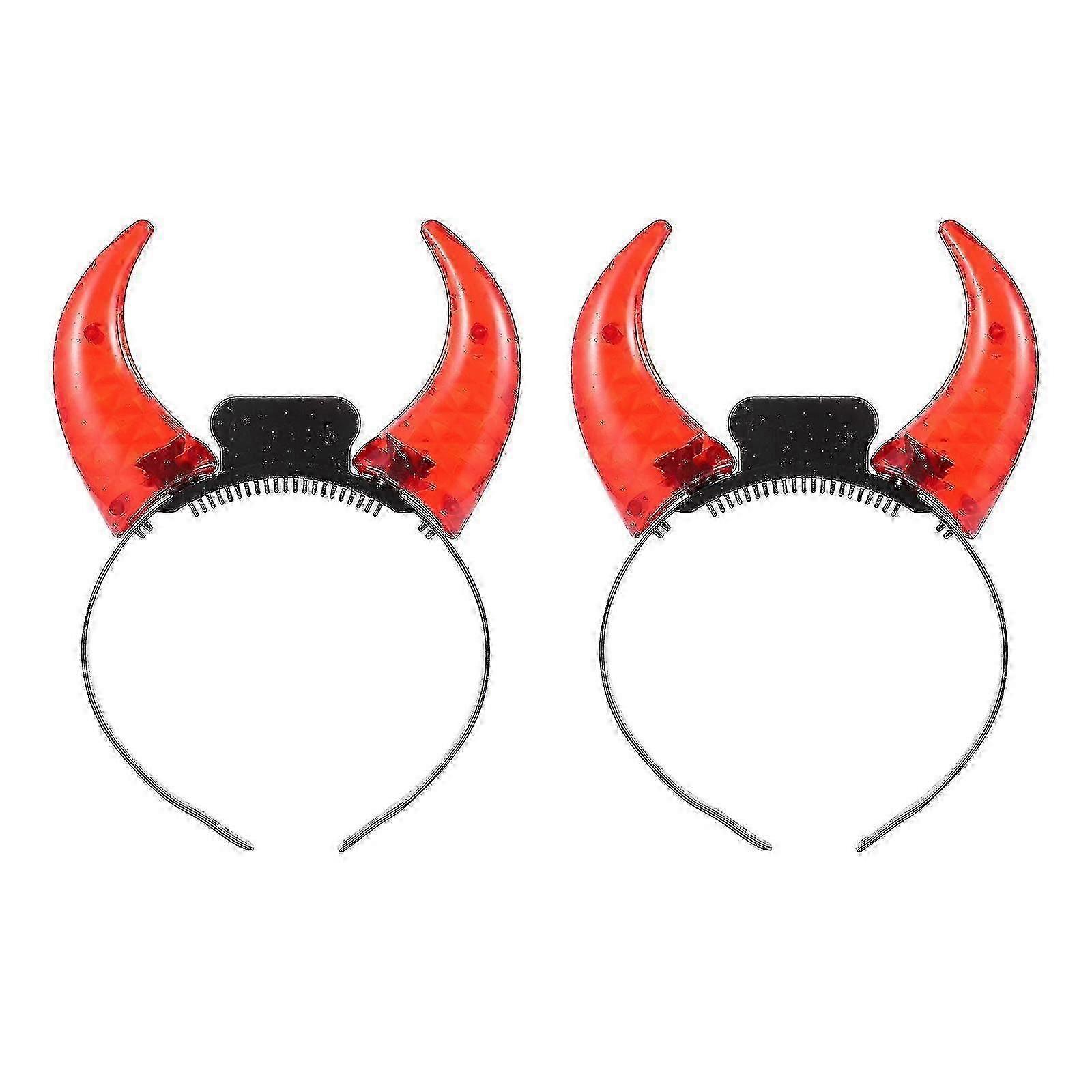 2pcs LEDデビルホーンヘッドバンドライトアップ、レッドハロウィンパーティーコスチュームアクセサリー