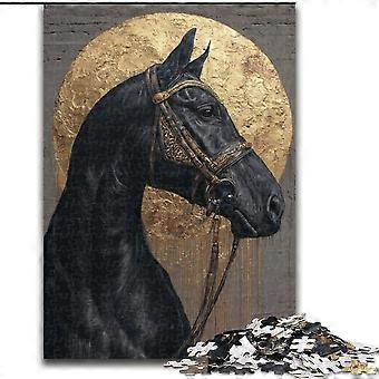 Puzzle dla dorosłych i nastolatków. Czarny Złoty Koń. Układanka. Żywy i niepowtarzalny design. Relaksujące i wymagające doświadczenie układania puzzli - PT 4549