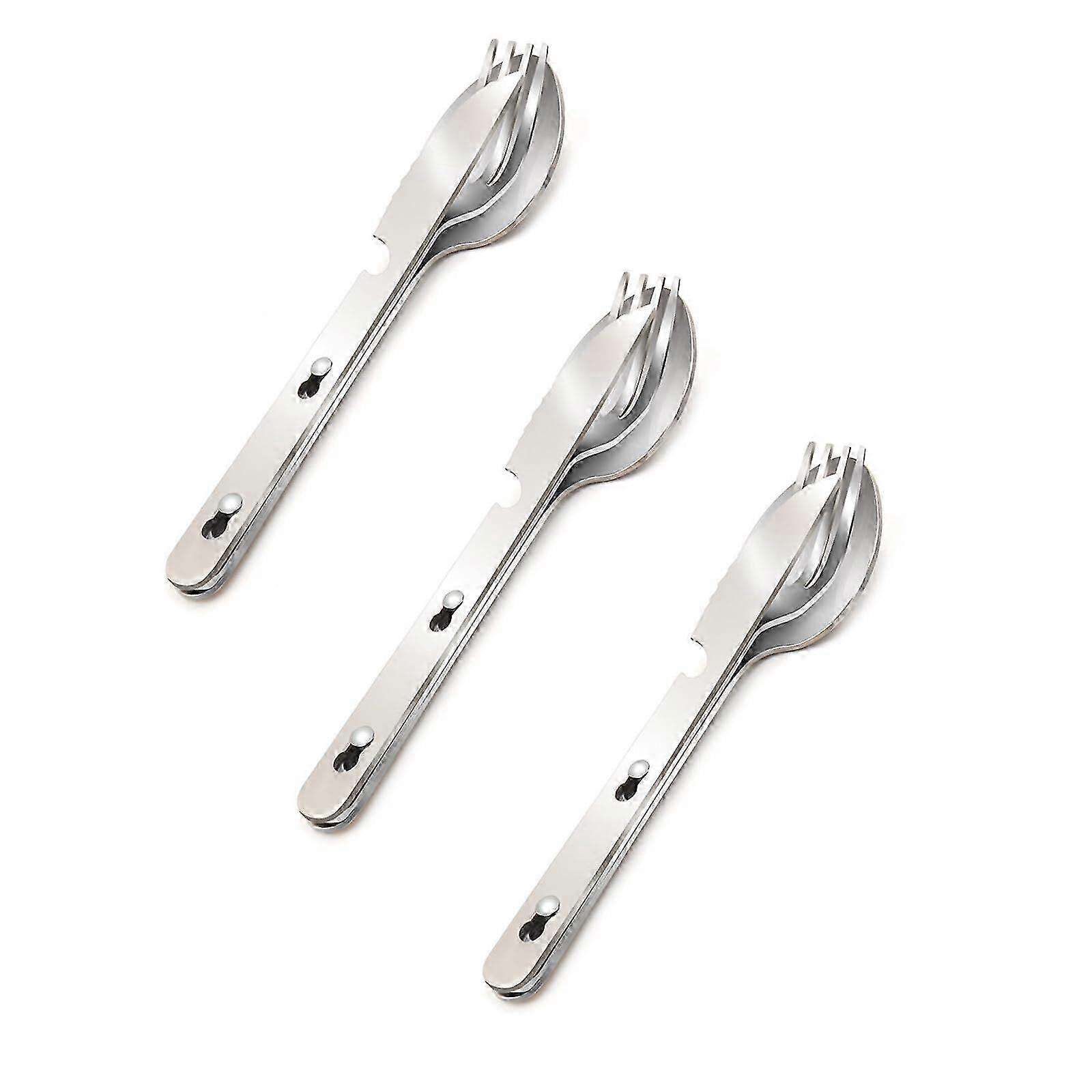 25-26 4-in-1 Camping Utensils - Spoon/Fork/Knife & Bottle Opener Set