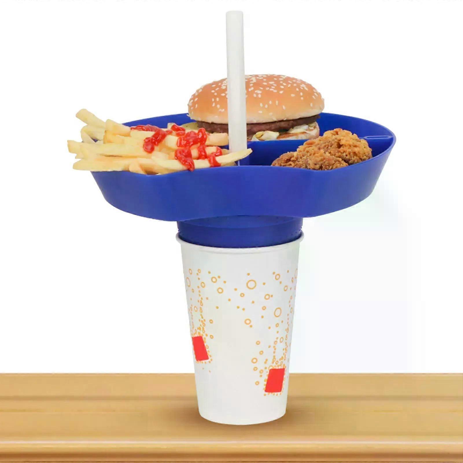 Compartment Plate For Food 2 In 1 Reusable Food Tray Snack Bowl With Straw Hole Put On Beverage Cup Take Out To Go With Straw