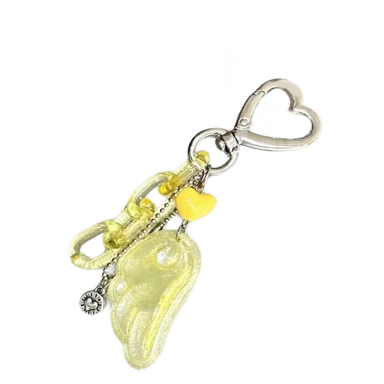 Rainbow Keychain Beaded Heart Wing Design Artistic Handmade Accessory Hanging Ornament For Everyday Use  Yellow