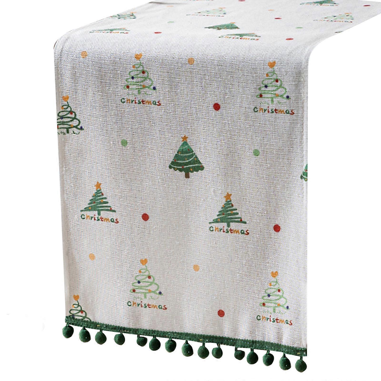 Christmas Theme Tabletop Decoration Polyester Fabric Runner Spill Resistant Easy Wipe Multiple Length Addition  White