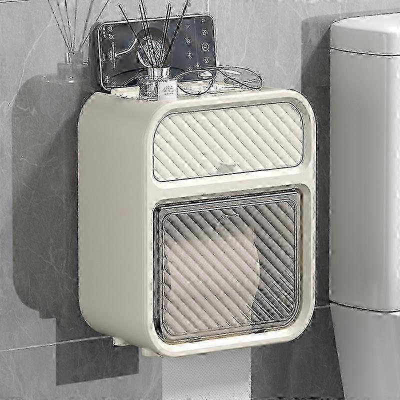 Punch-free Bathroom Waterproof Wall-mounted Storage Tissue Box Double-layer Napkin Box Multi-functional Drawer Box