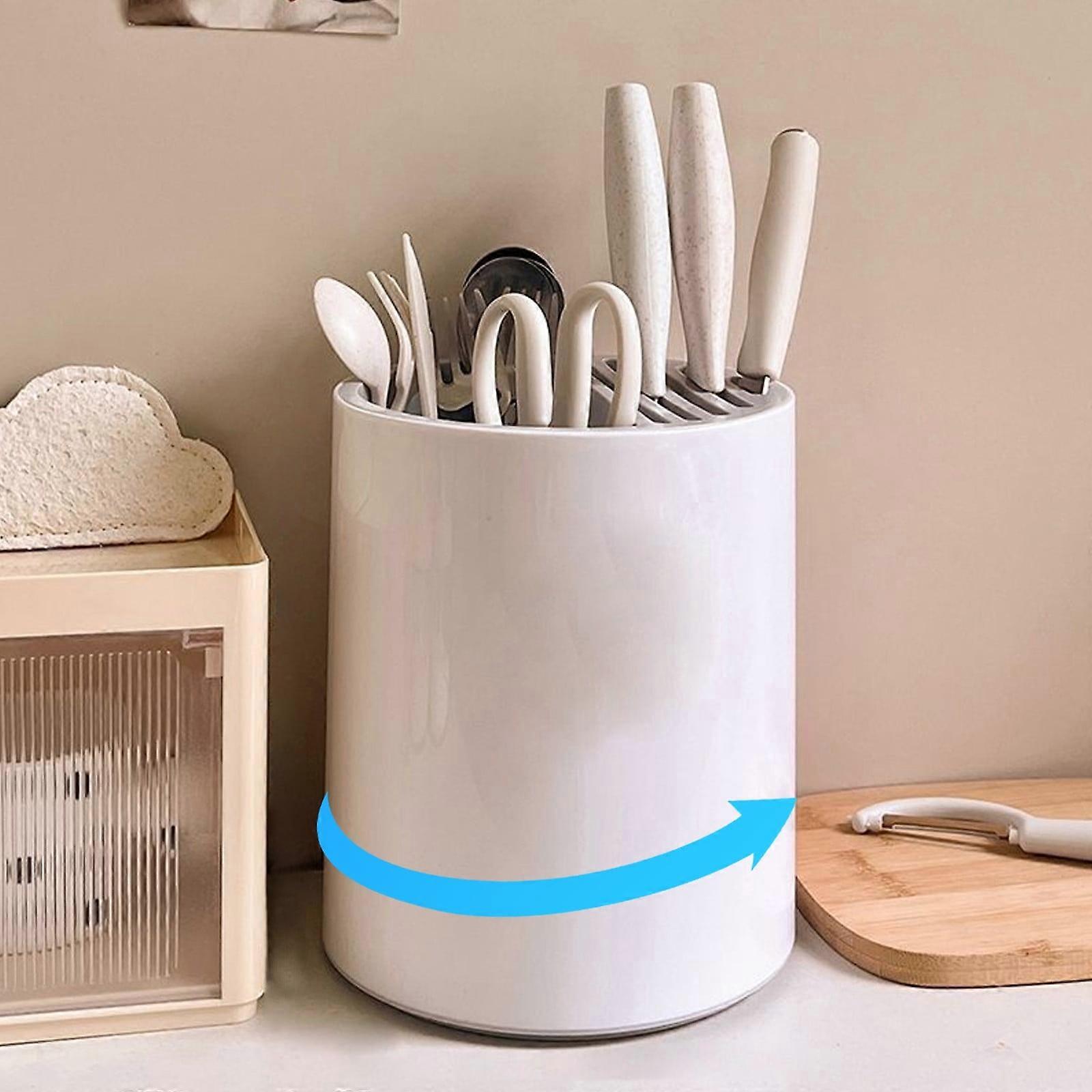 Jacenvly 360° Rotating Knife Holder, Large Capacity Plastic Knife Block for Kitchen Counter, Space-Saving Utensil Organizer