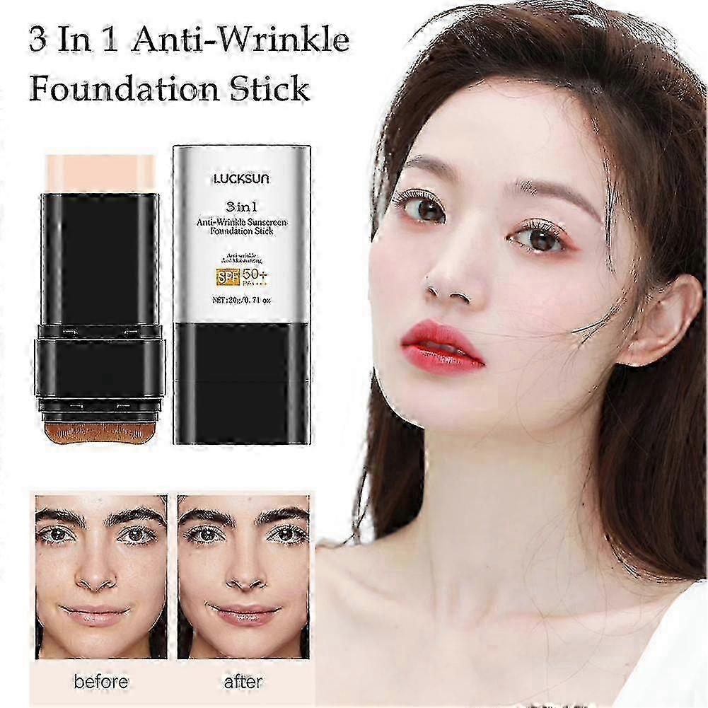 3 In 1 Anti-Wrinkle Foundation Stick with SPF 50+, Foundation Stick with Brush 2025