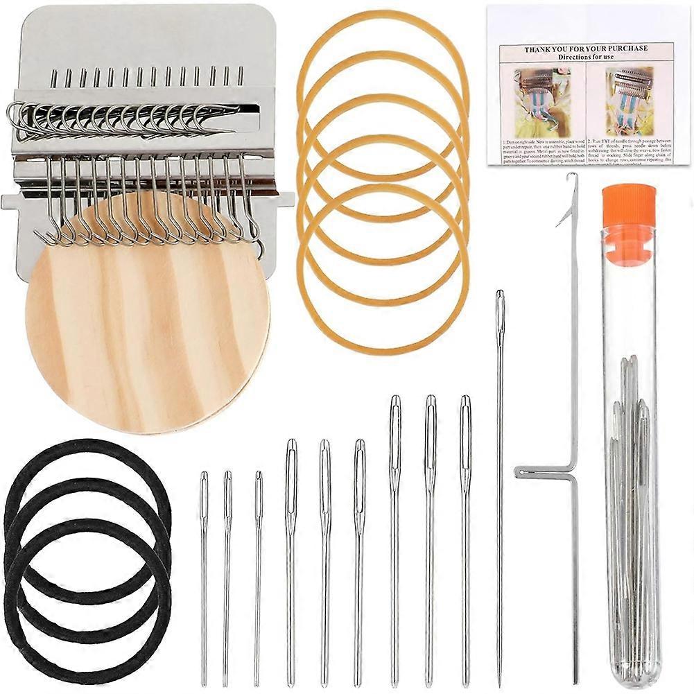 Mini Machine Kit, Wooden Weaving Tool with Stainless Steel , Type Weave Tool for Beginners Quickly Mending