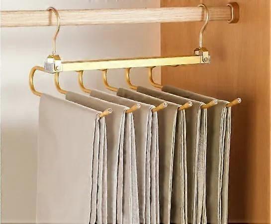 360° Rotatable Pants Hanger 6in1 Space Saving Trousers Rack for Wardrobe Storage Metal Gold