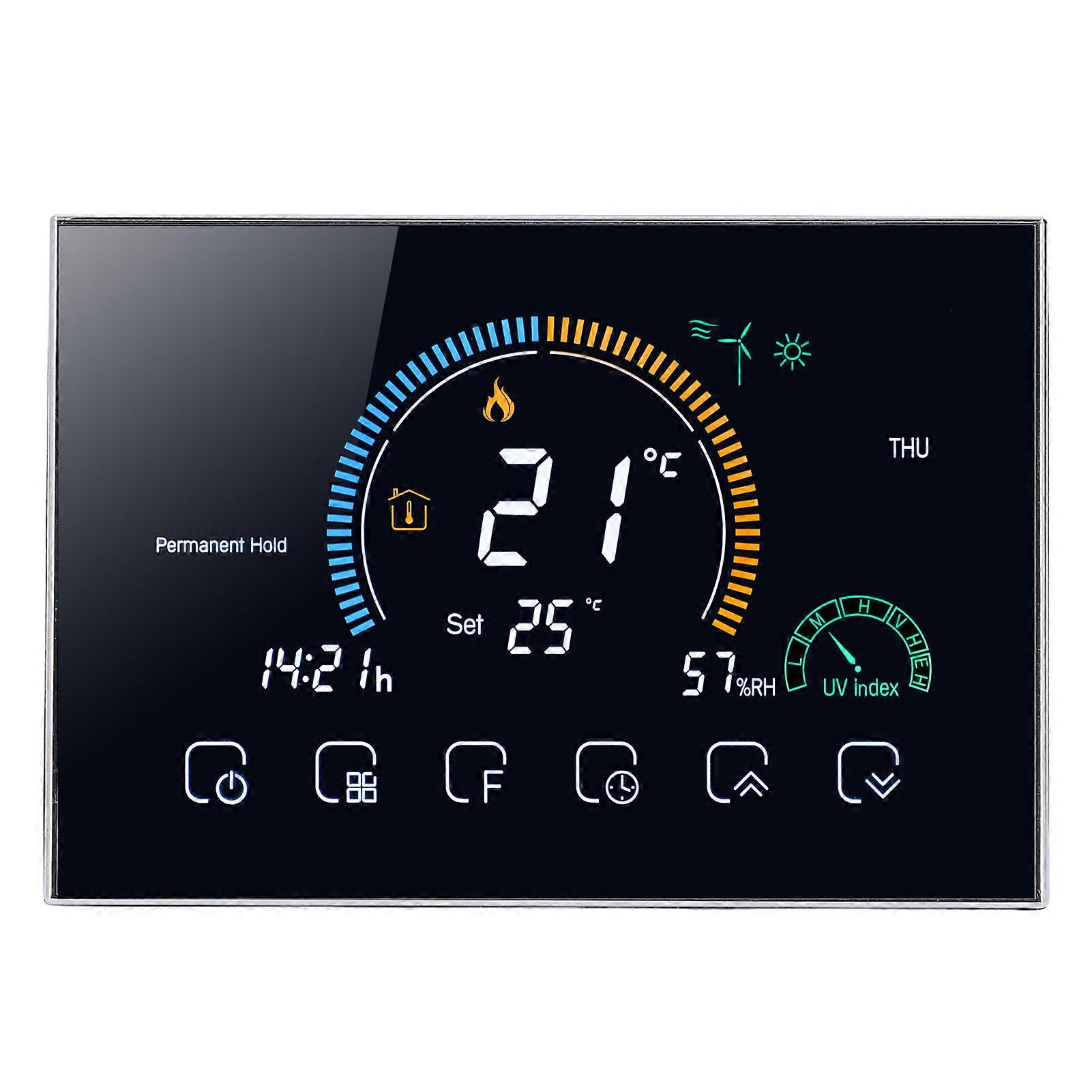 WiFi APP Stemmekontroll 5A Smart Termostatbryter med Programmerbar Berøringsskjerm for Gulvvarme Hjemme, AC95 - 240V Svart