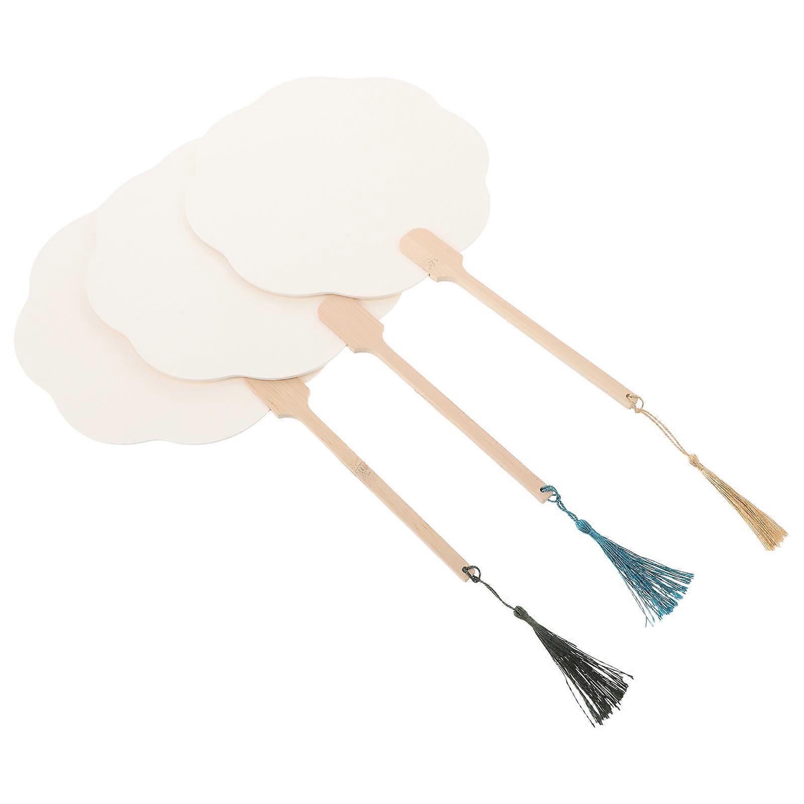 Blank Paper Fan for DIY Use 3Pcs White Handmade Handheld Fans for Crafts