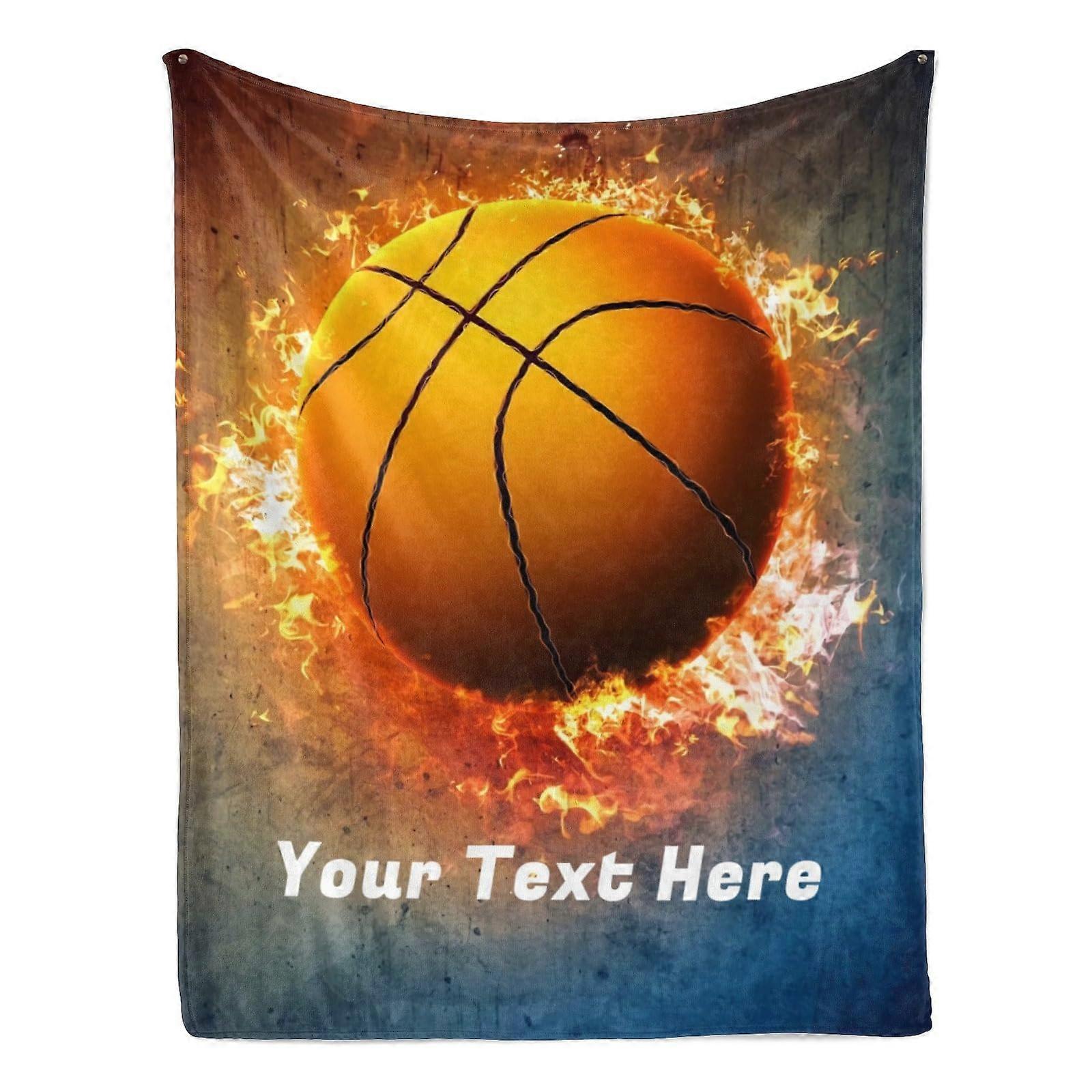 Basketball Blanket with Custom Name, Ultra Soft Flannel Throw for Kids Bed or Couch, 30'x40'