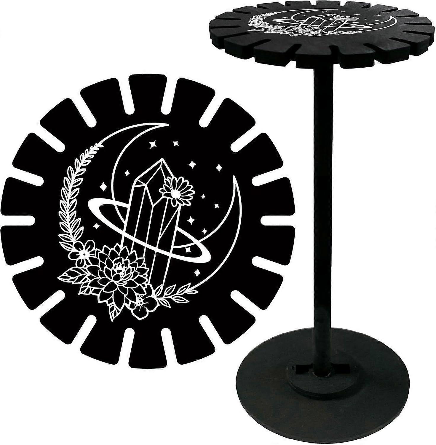 Wooden Pendulum Display Stand Moon Flower Black Display Holder Rustic Divination Pendulum Storage Rack Decor Incense Rack Shelf for Stone Necklaces Es