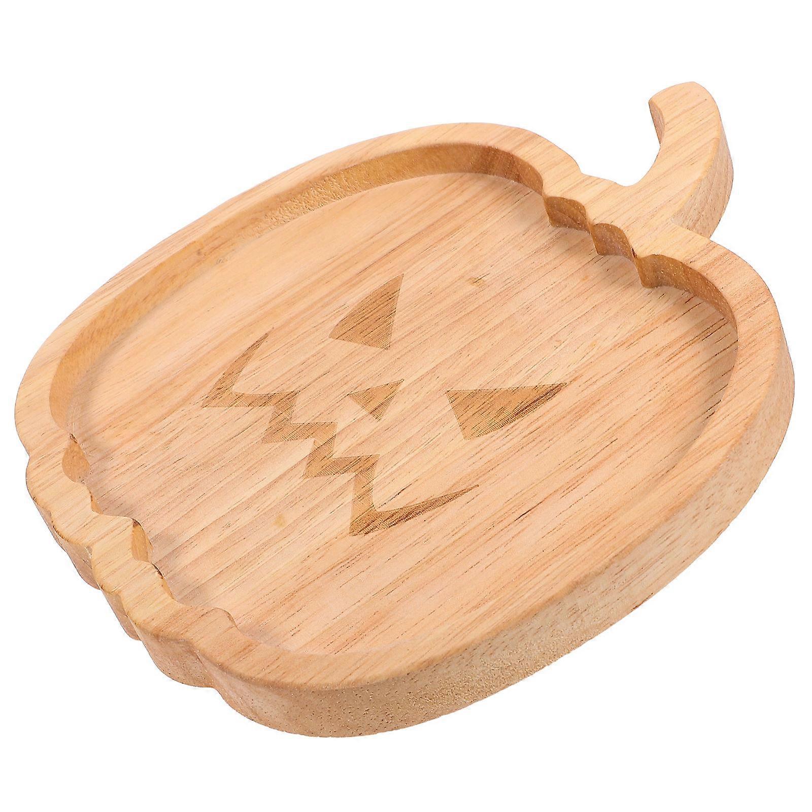 Wooden Pumpkin Shape Snack Plate for Storage in Khaki