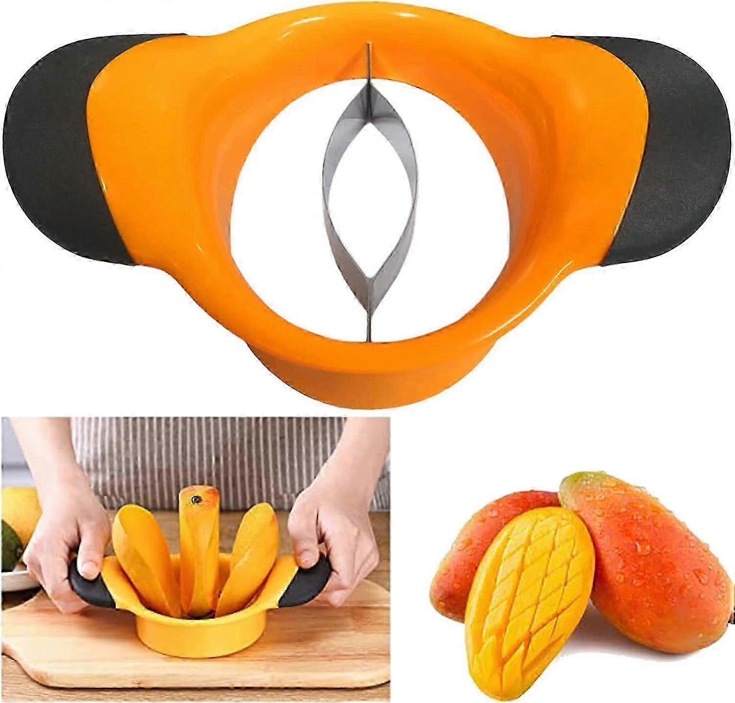 3-in-1 Mango Slicer/Peeler/Cutter/Divider/Corer with Stainless Steel Blade Coring Tool (Orange)