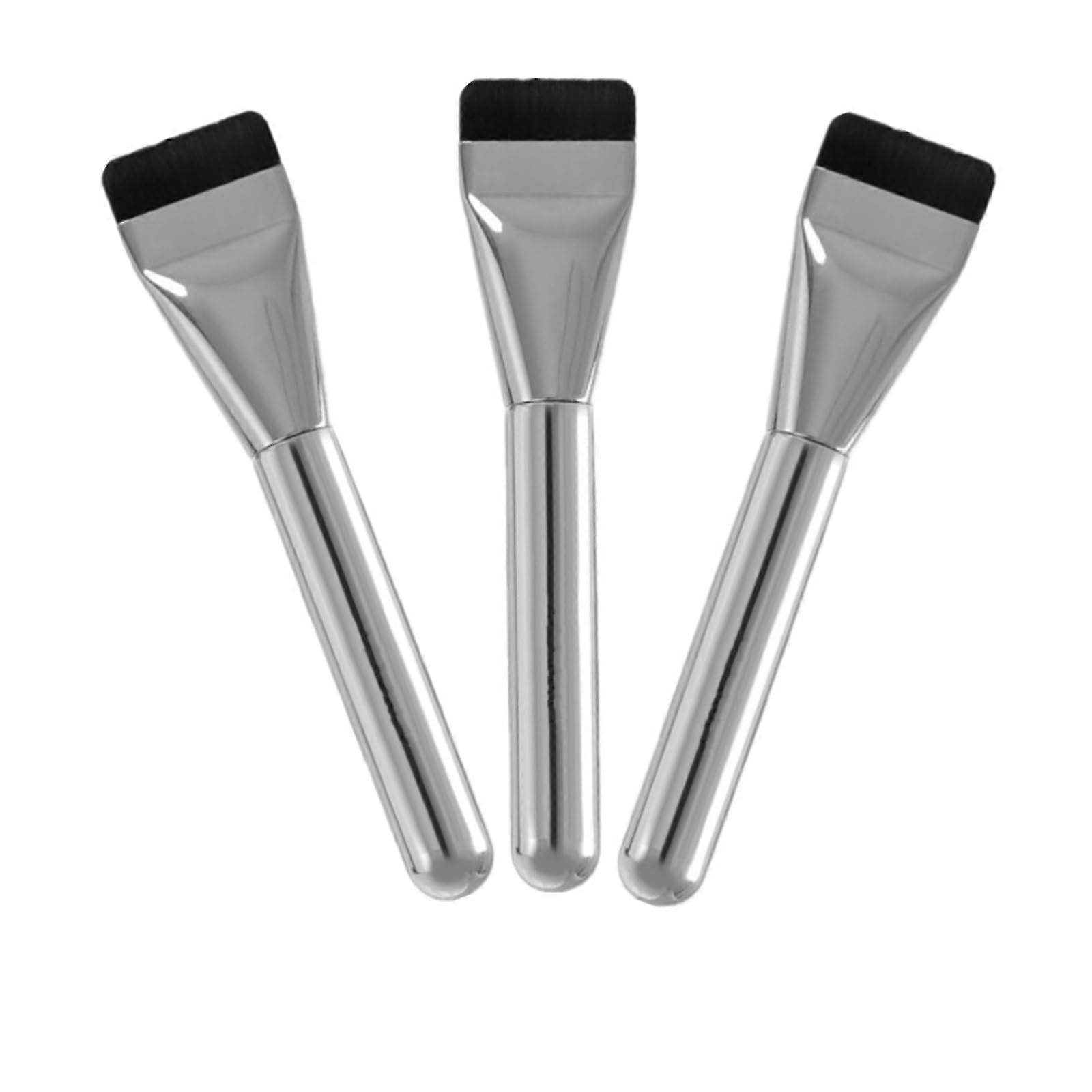 3 Pcs Flat Liquid Foundation Brush Set with Precise Edge Blending and Soft Dense Bristles for Face