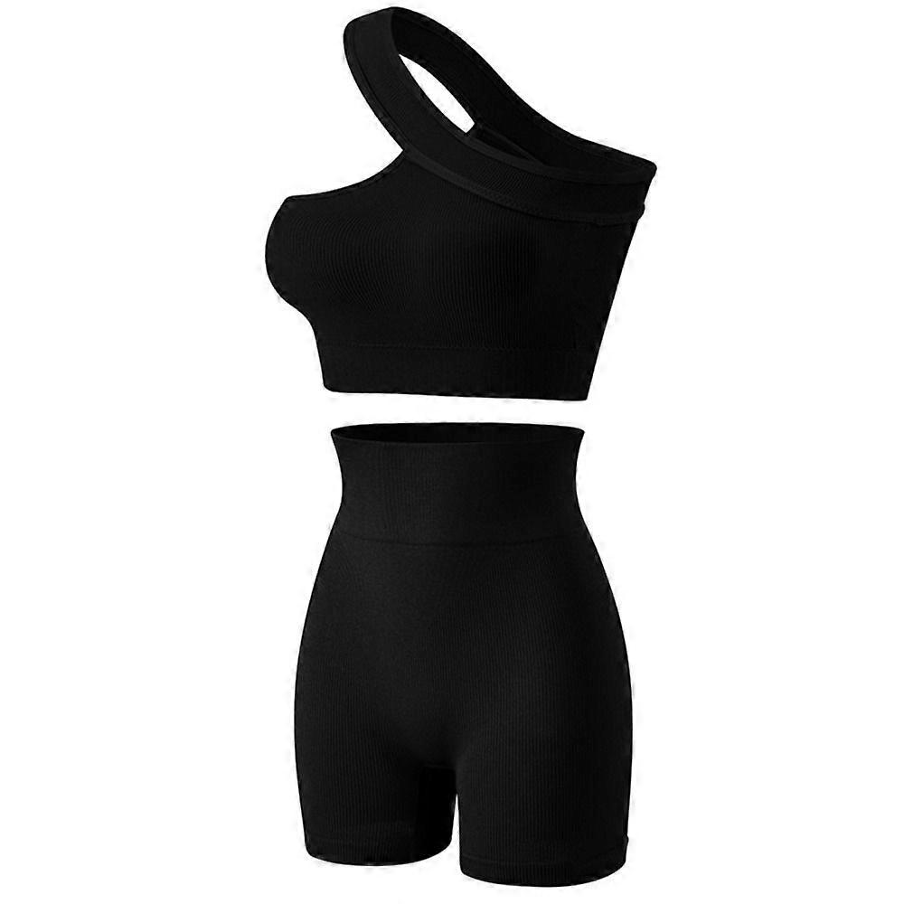 Ensemble d'entra?nement r��utilisable sans couture pour femmes, 2 pi��ces, taille haute, asym��trique ��paule d��nud��e, v��tements actifs, d��barde