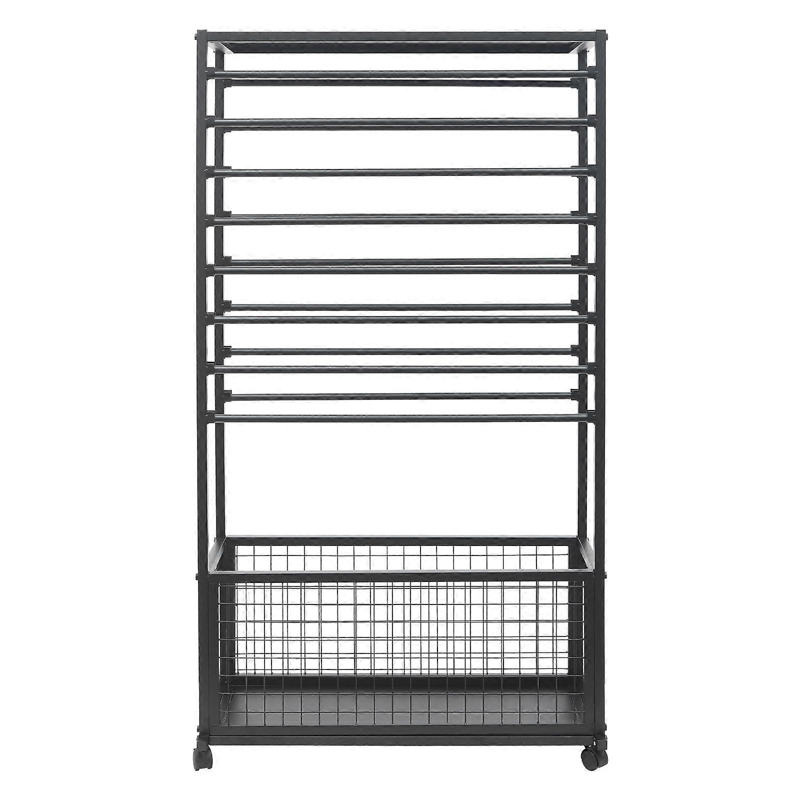16Tier Ribbon Organizer Rack with Wheels and Basket, Large Capacity Storage Holder for Craft Room and Flower