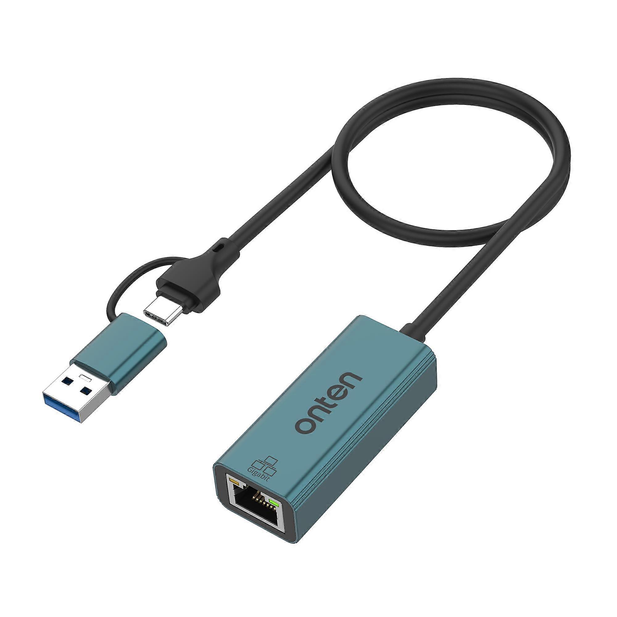 USB C and USB A to Ethernet Adapter Gigabit Speed Plug and Play Dual Interface for Windows Mac iOS