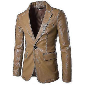 Men's Faux Leather Blazer One Button Notched Lapel Business Jacket 25-26s