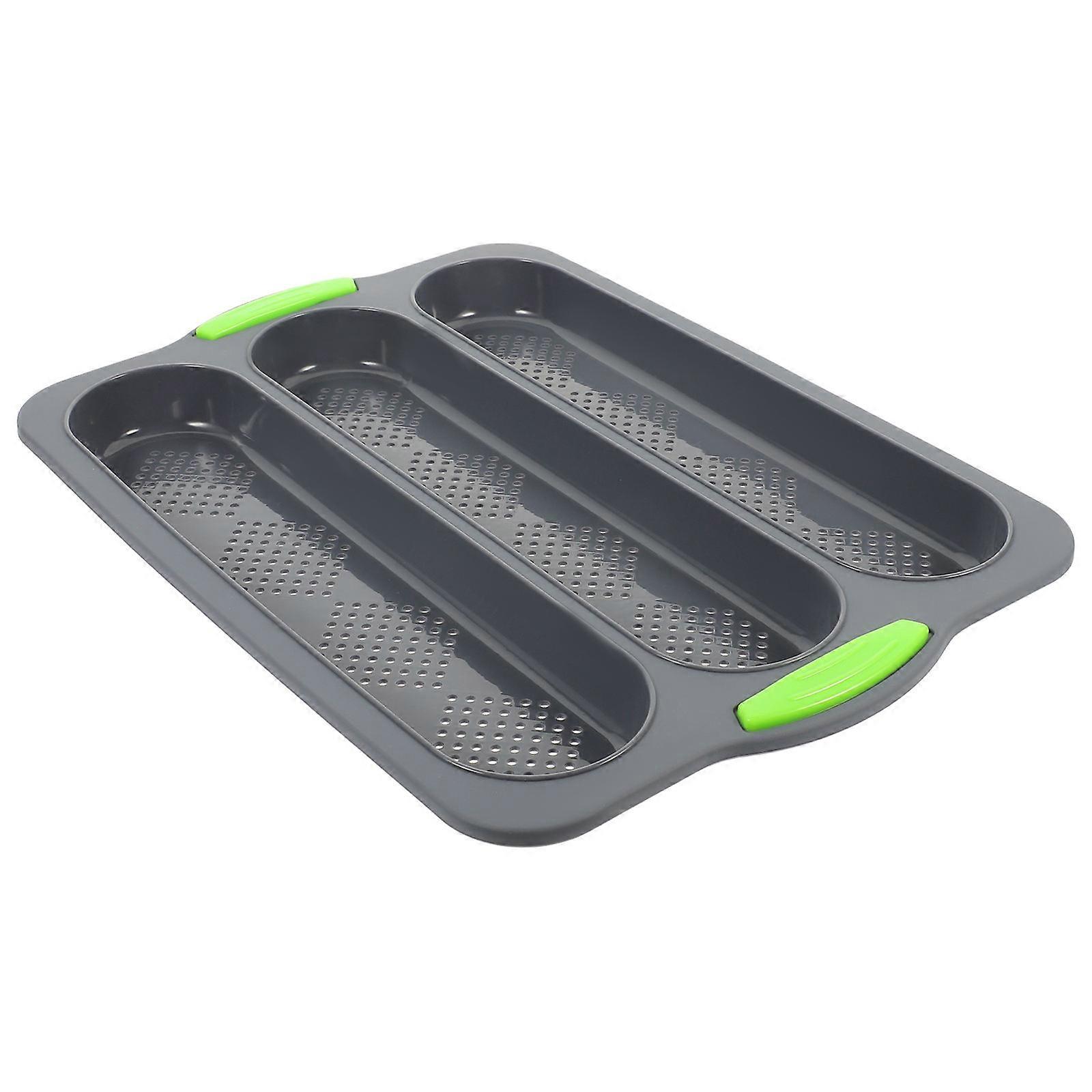 Silicone No-Stick Bread Pans Baking Tray 3 Slots Baking Mold for Home Kitchen Black Rectangular Non-Stick 1Set