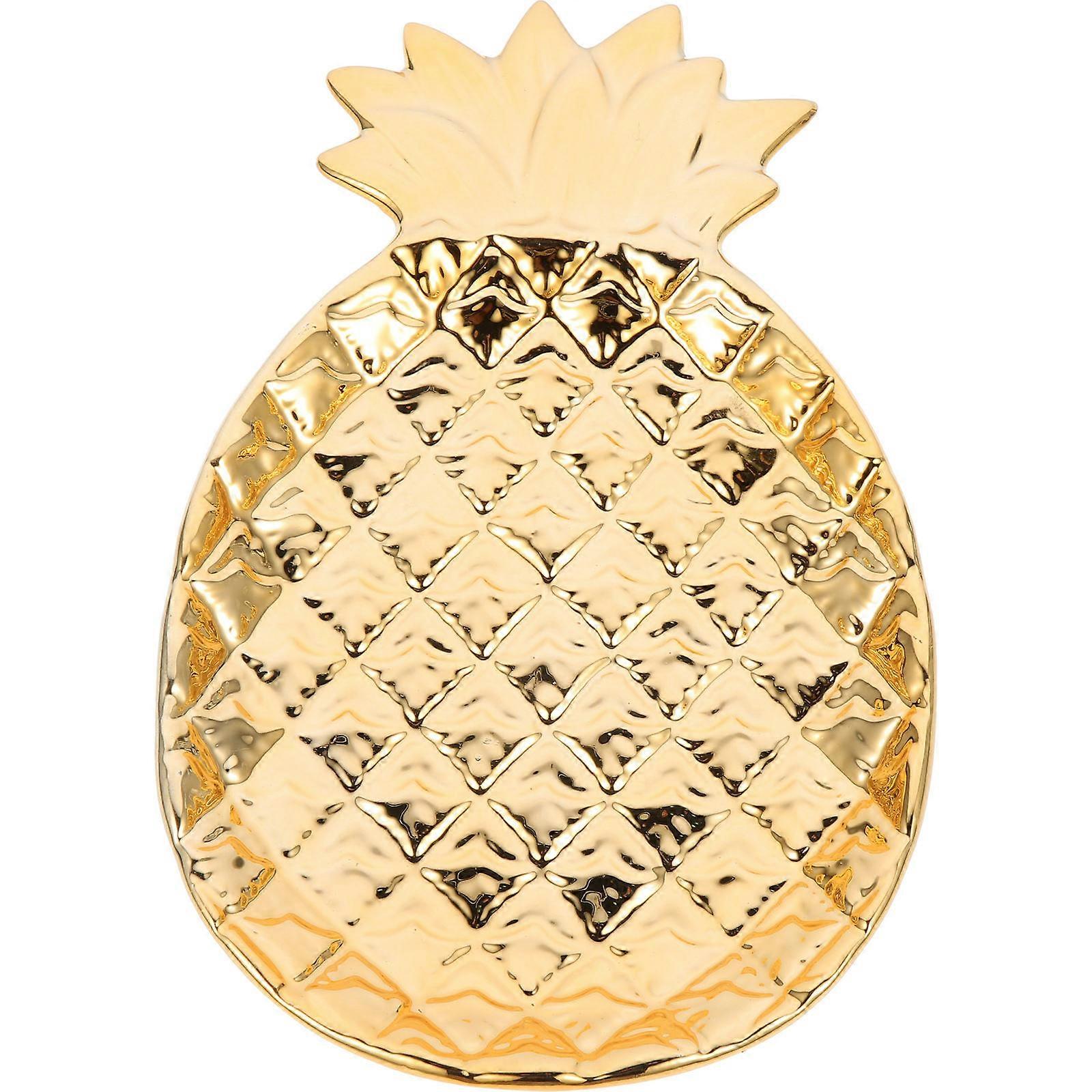 Ceramic Jewelry Tray Pineapple Shape Dish for Ring Storage Golden