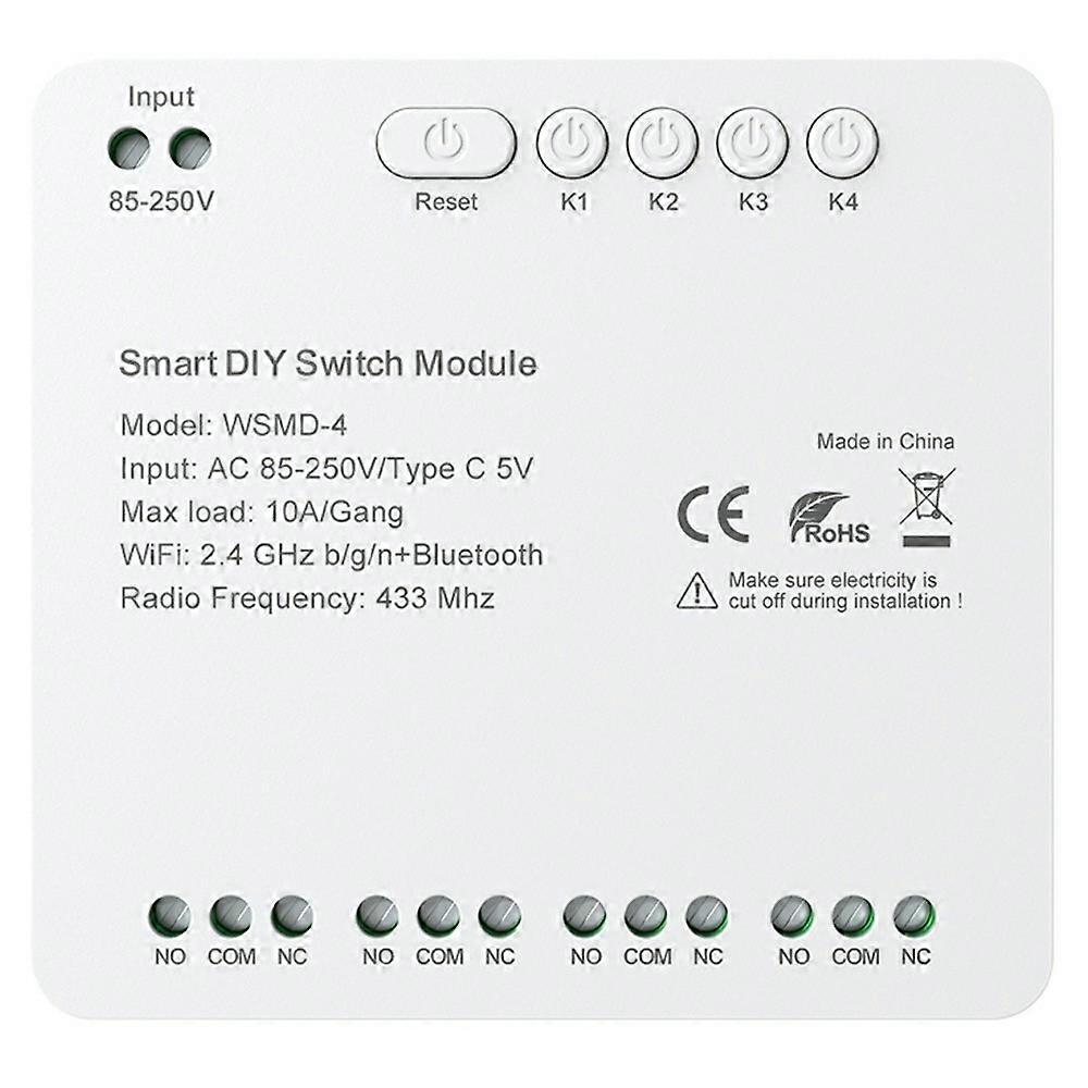 WSMD-4 4 Channels WiFi + RF433 Smart Relay Module DIY Switch Remote Control