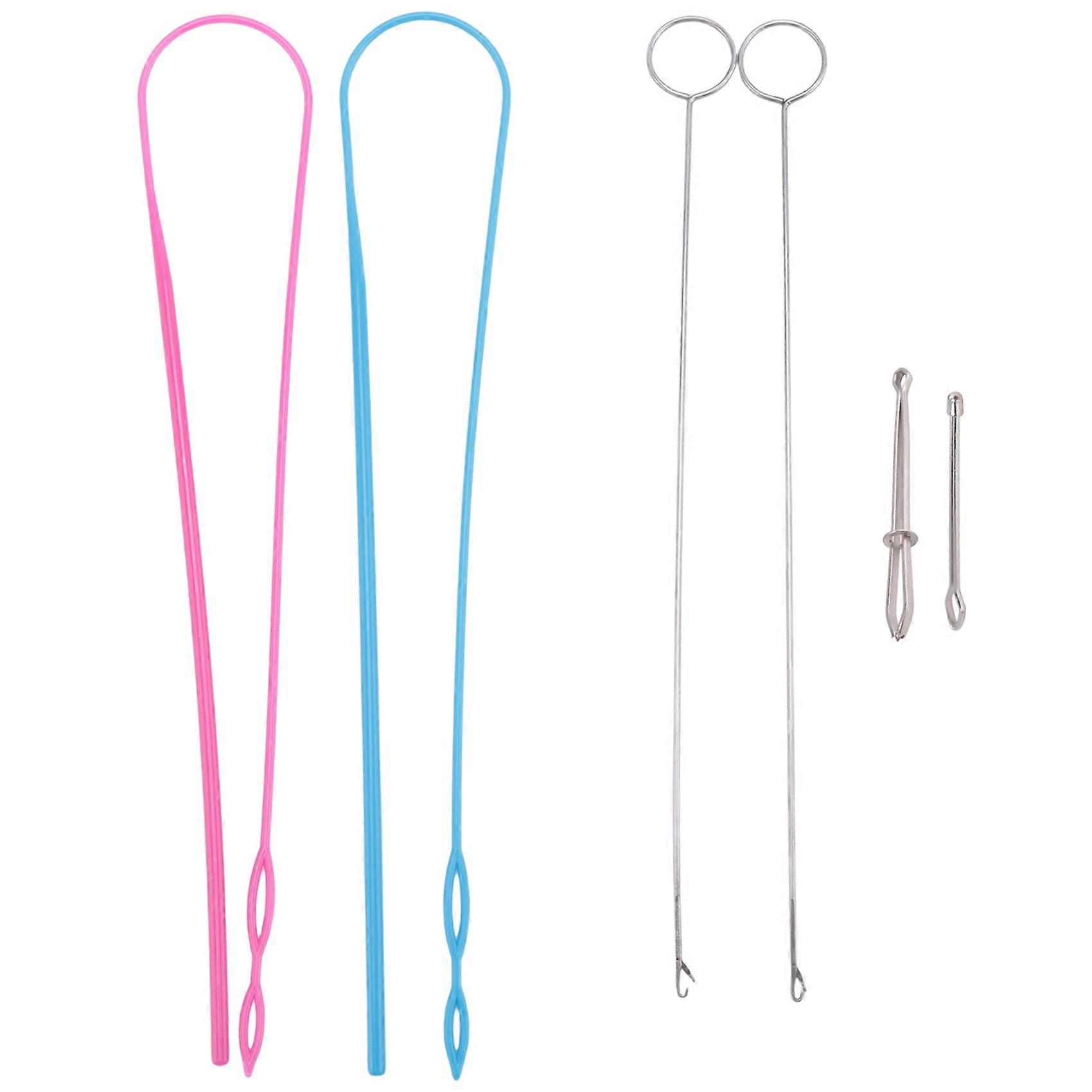 6 Pieces Sewing Loop Kit, Loop Turner Hook Flexible Drawstring Threader Metal Tweezers Long Loop Turner Tool with Latch