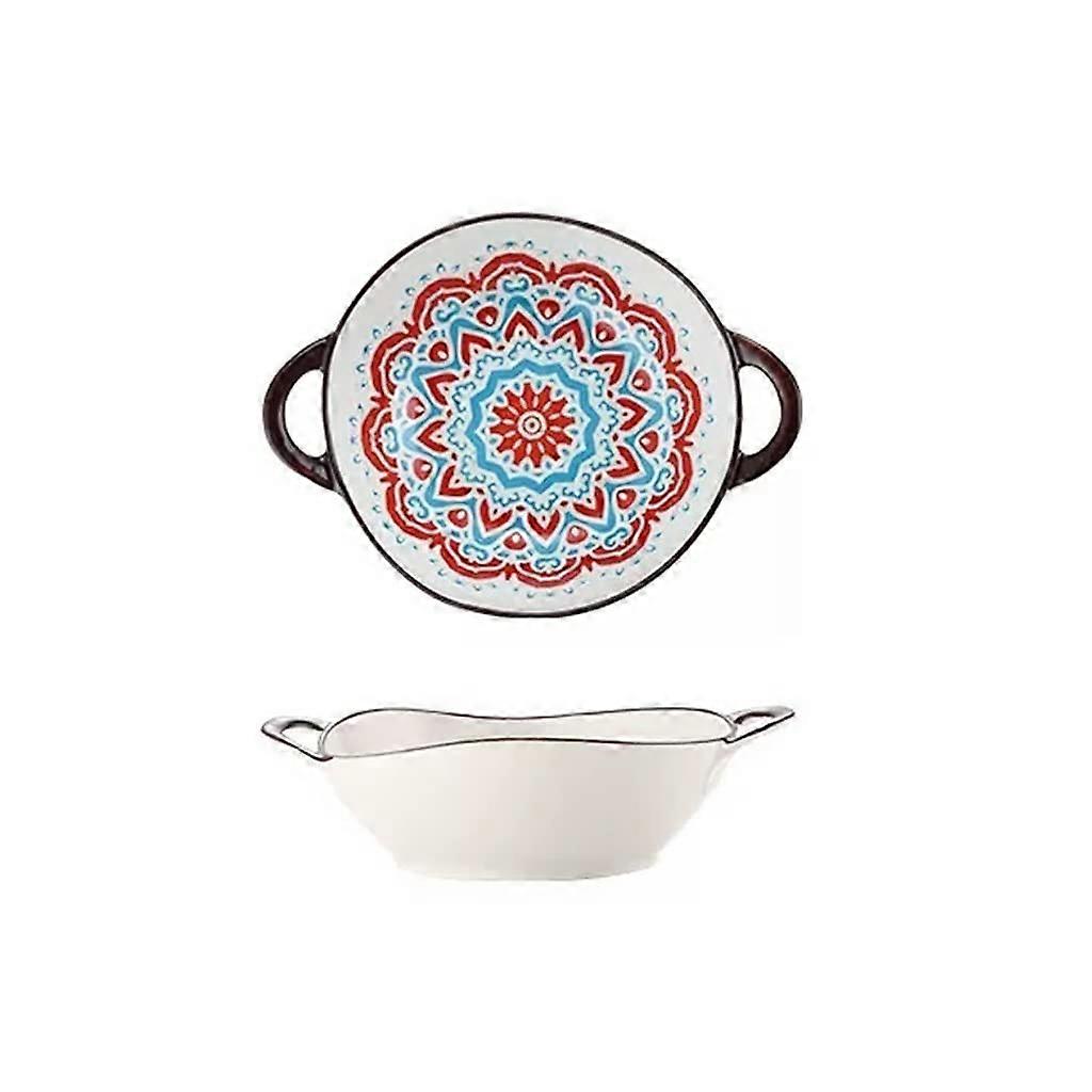 Large Chinese Style Ceramic Salad and Serving Bowls with Handles, Durable Stackable Design, 2Pack