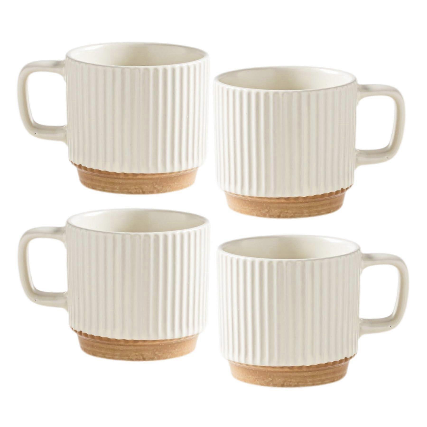 Large Ceramic Coffee Mugs Set of 4, Stackable Cappuccino Cups with Handle, Microwave Safe White