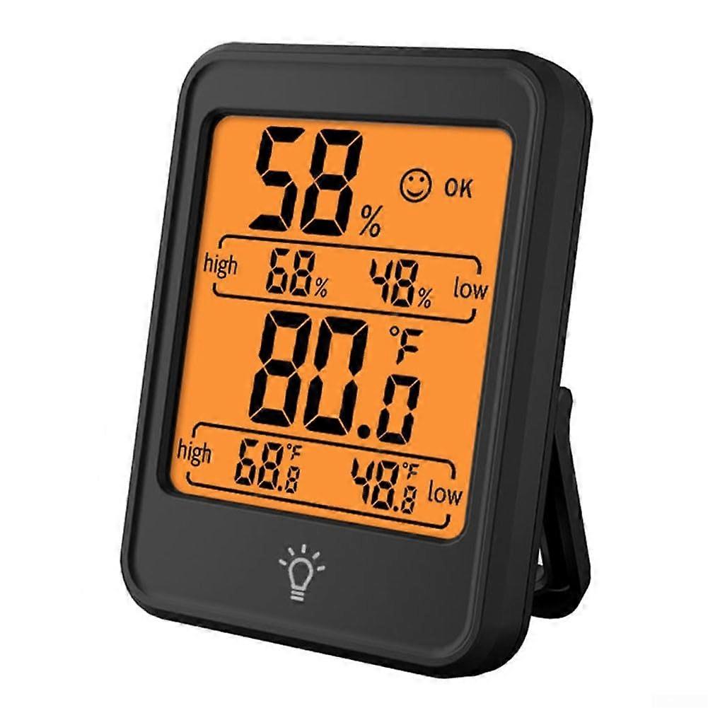 Digital Thermometer Hygrometer with Touch Screen, Backlit Display and Magnetic Mount (Black)