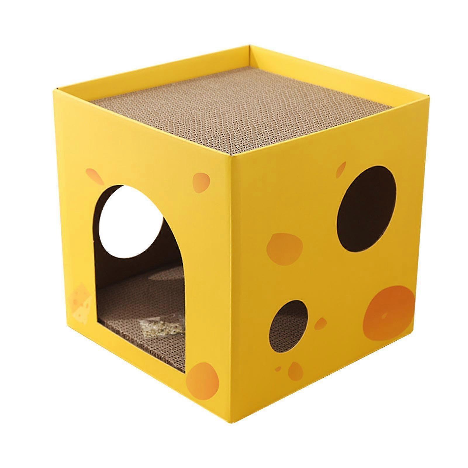 Foldable Cardboard Cat Scratching House with Double Layer Lounge, Large EcoFriendly Play Box