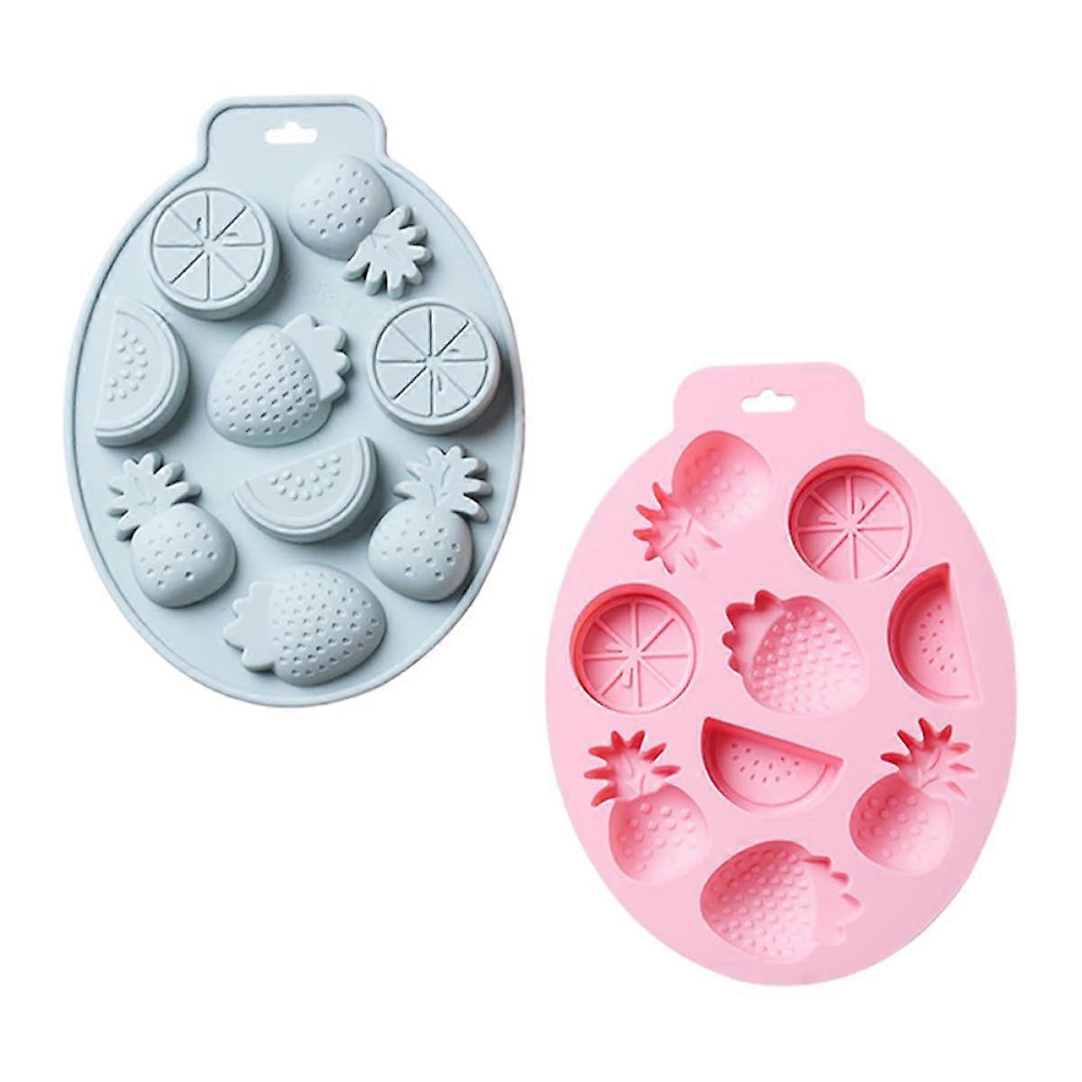 Silicone Baking Molds Fruit Shaped Nonstick Easy Release for Cake Candy Chocolate 2pcs Blue Pink