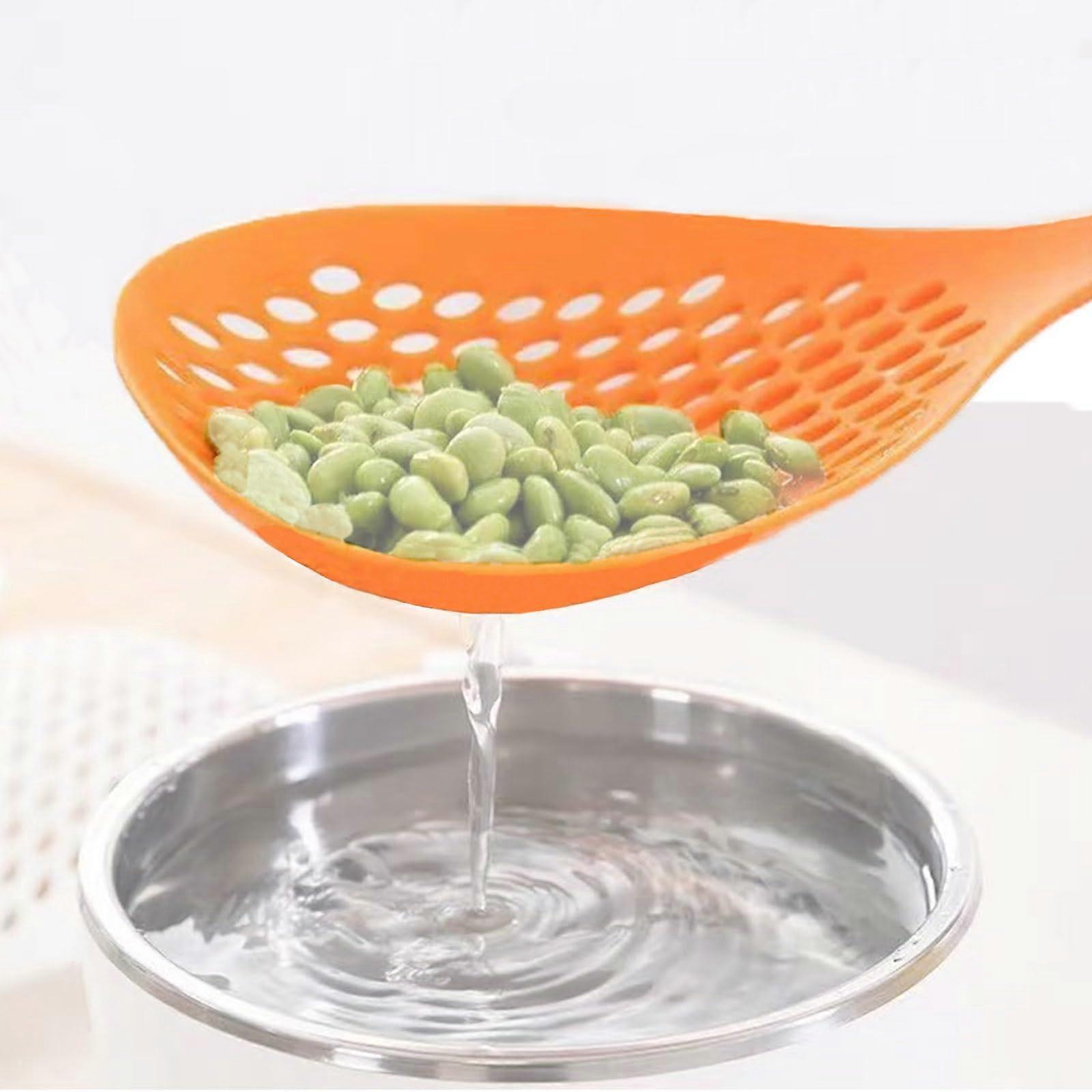 Plastic Strainer with Handle, Quick Drain Kitchen Skimmer for Pasta and Vegetables, Orange