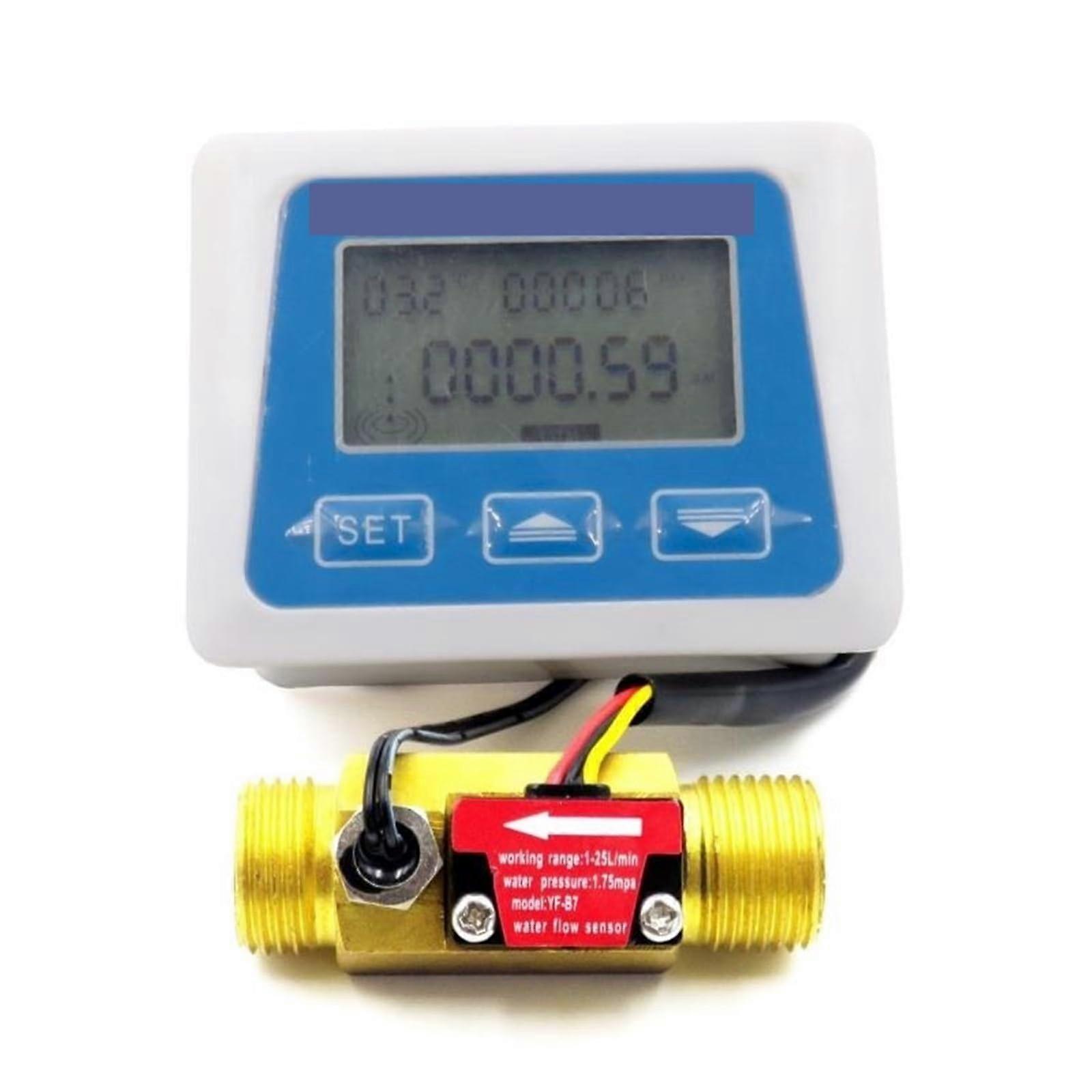 Digital Water Flow Meter with Temperature Display, Accurate G1/2 Copper Flow Sensor for Garden Hose