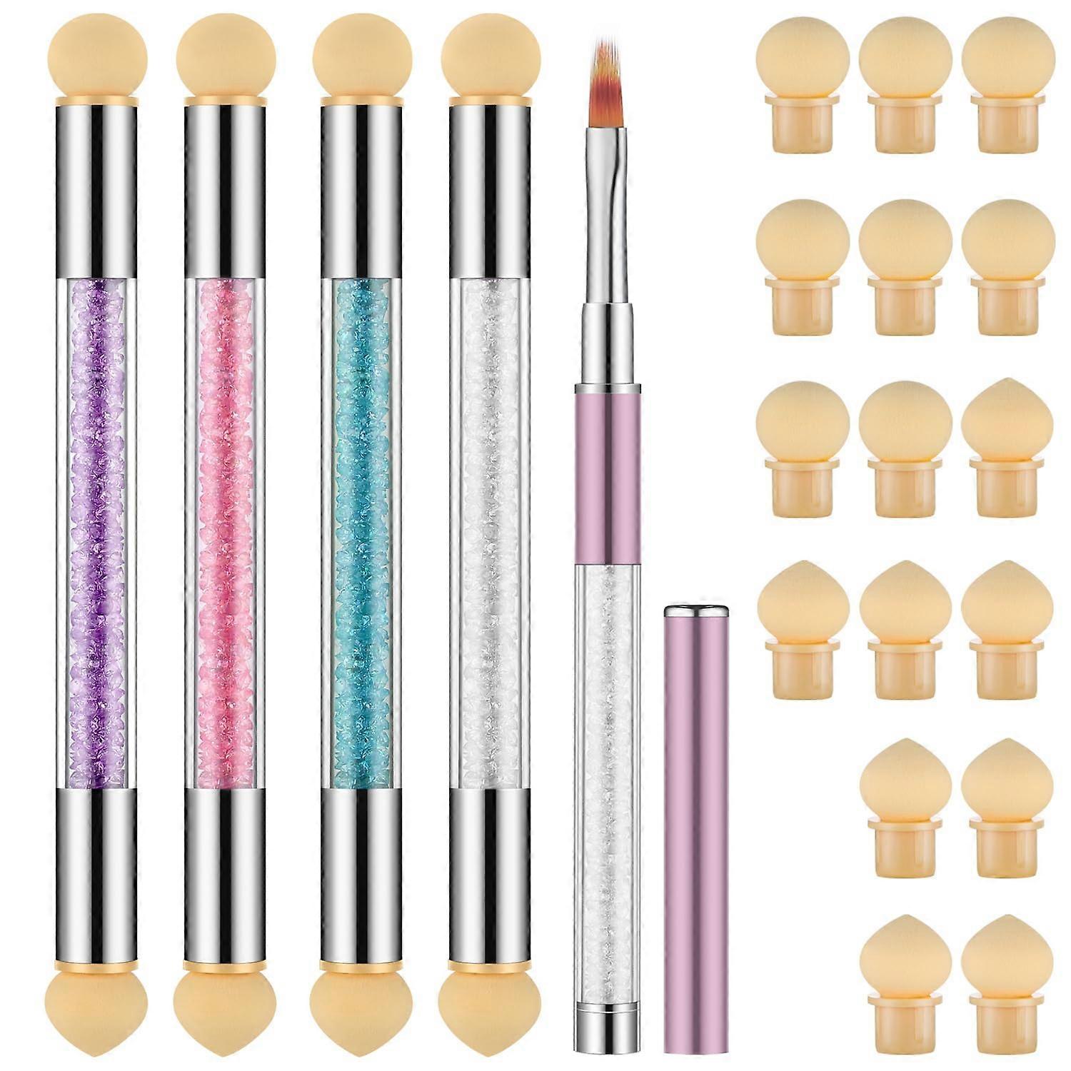 Nail Art Brushes Ombre Gradient Sponge Set with 16 Replaceable Heads for DIY Manicure Salon