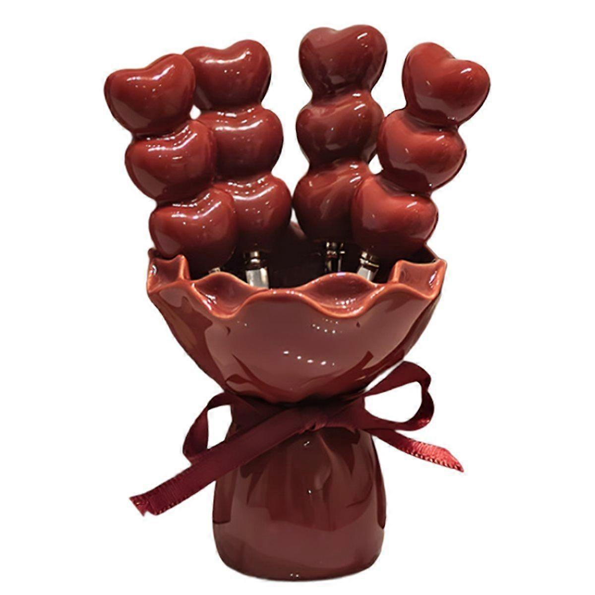 Cute Dessert Fruit Fork Household Tableware Ceramic Storage Tank Stainless Steel Small Fork Set