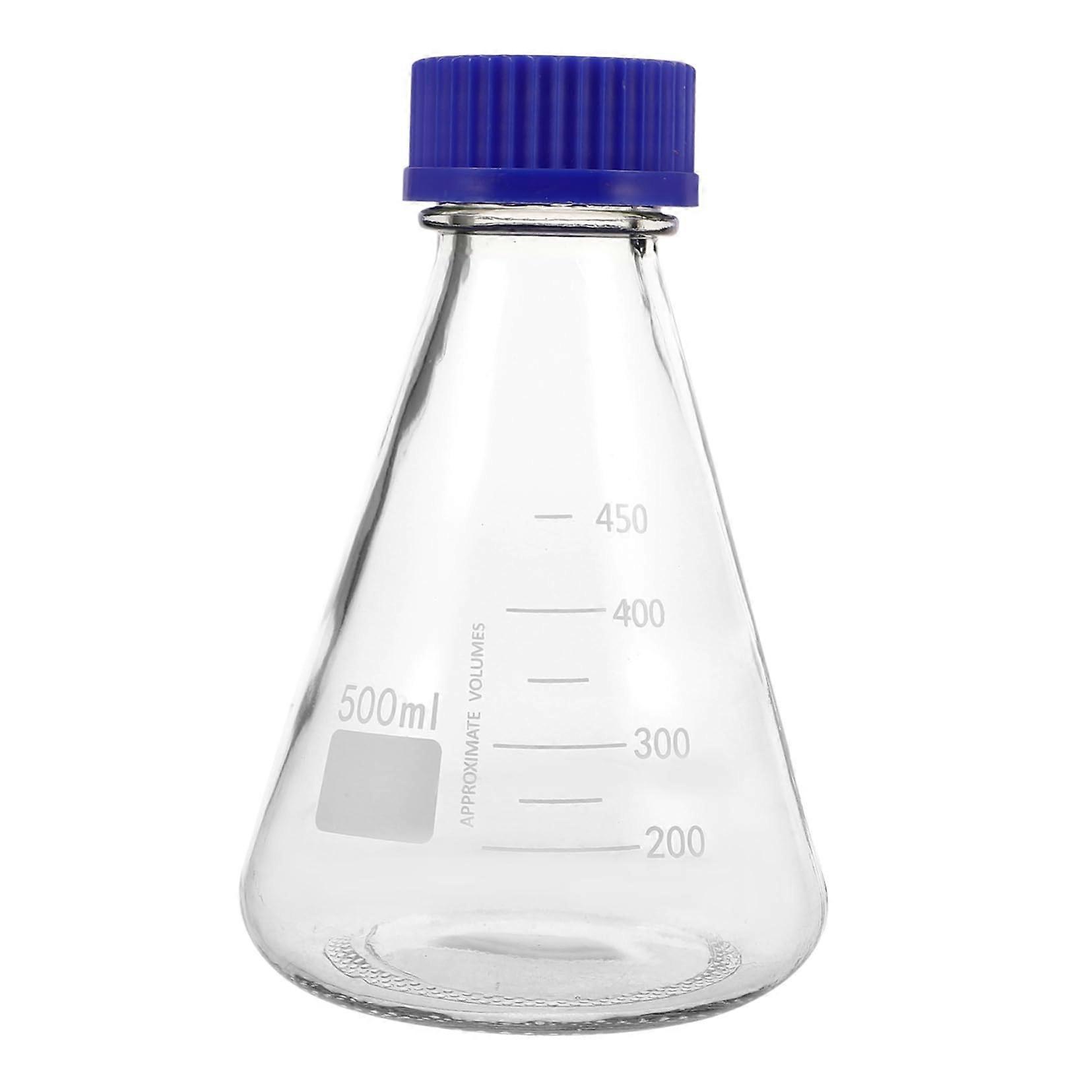 Clear Glass Laboratory Erlenmeyer Flask with Screw Cap,  Temp Resistant, SpillProof, Precise Measurement for Chemistry Experiments