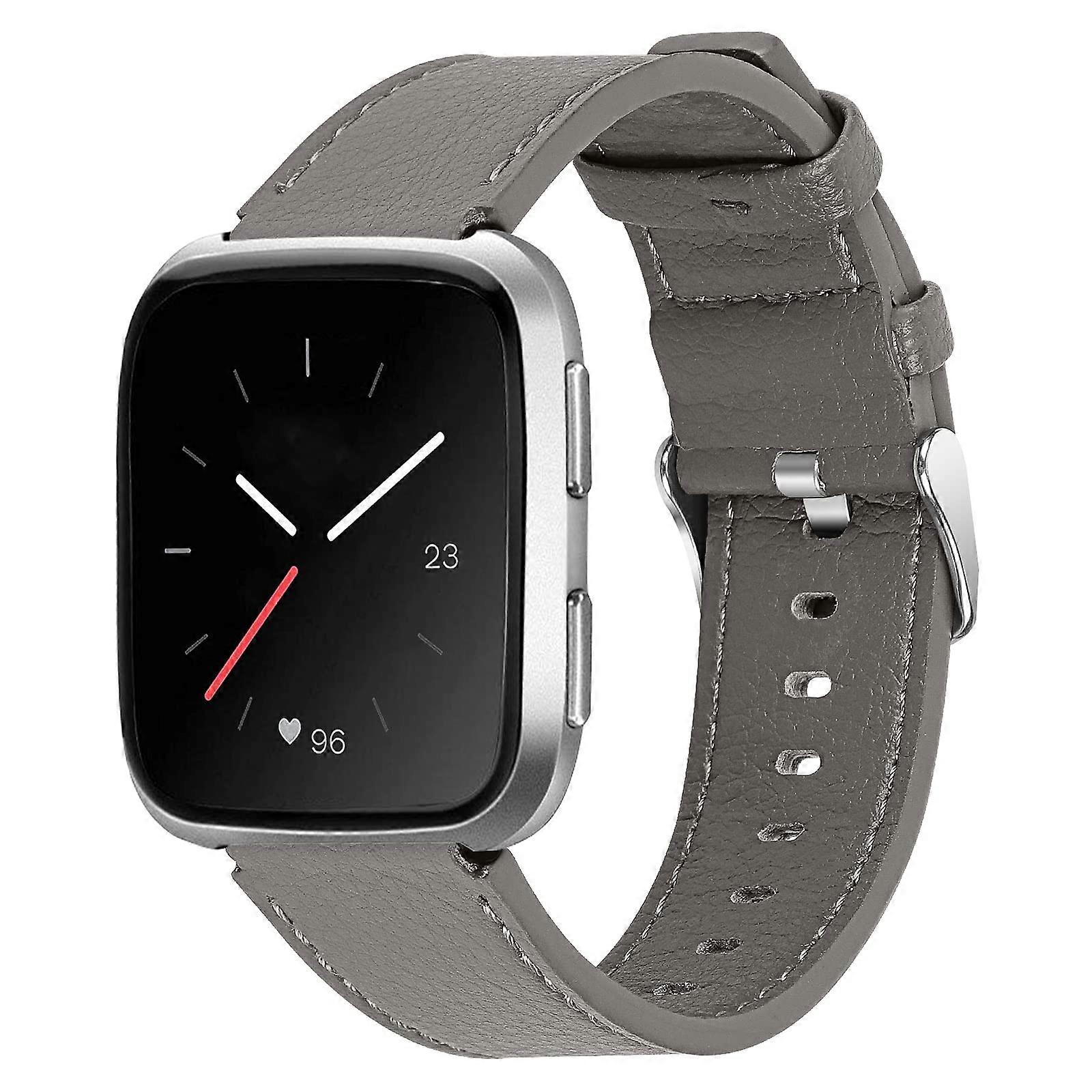 Grey Leather Adjustable Strap Compatible with Fitbit Versa, Versa 2 and Versa Lite