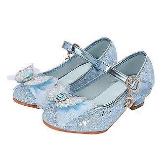 Meisjeslaarzen, sandalen met gesloten neus, hakken, pailletten en strik voor feestelijke gelegenheden, peuterlaarzen, Z01 blauw, maat 34