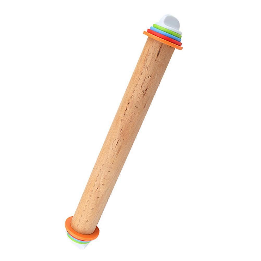 Beech Wood Rolling Pin with Scale for Adjustable Thickness Kitchen Tool