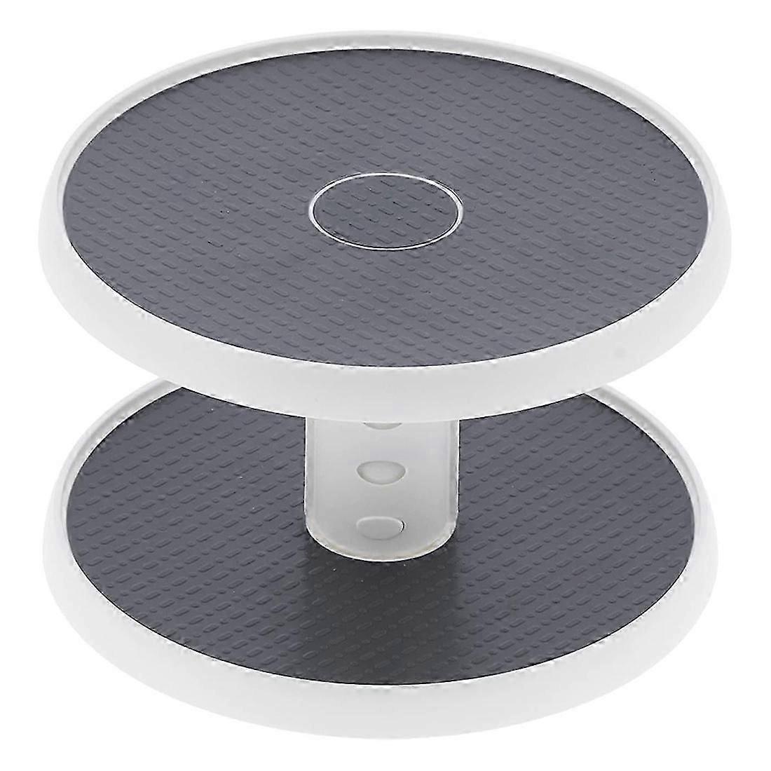 2 Tier Turntable Rack Organizer,Adjustable Rotating Holder Shelf,Gray White-Durable Plastic,Space Saving Kitchen Storage